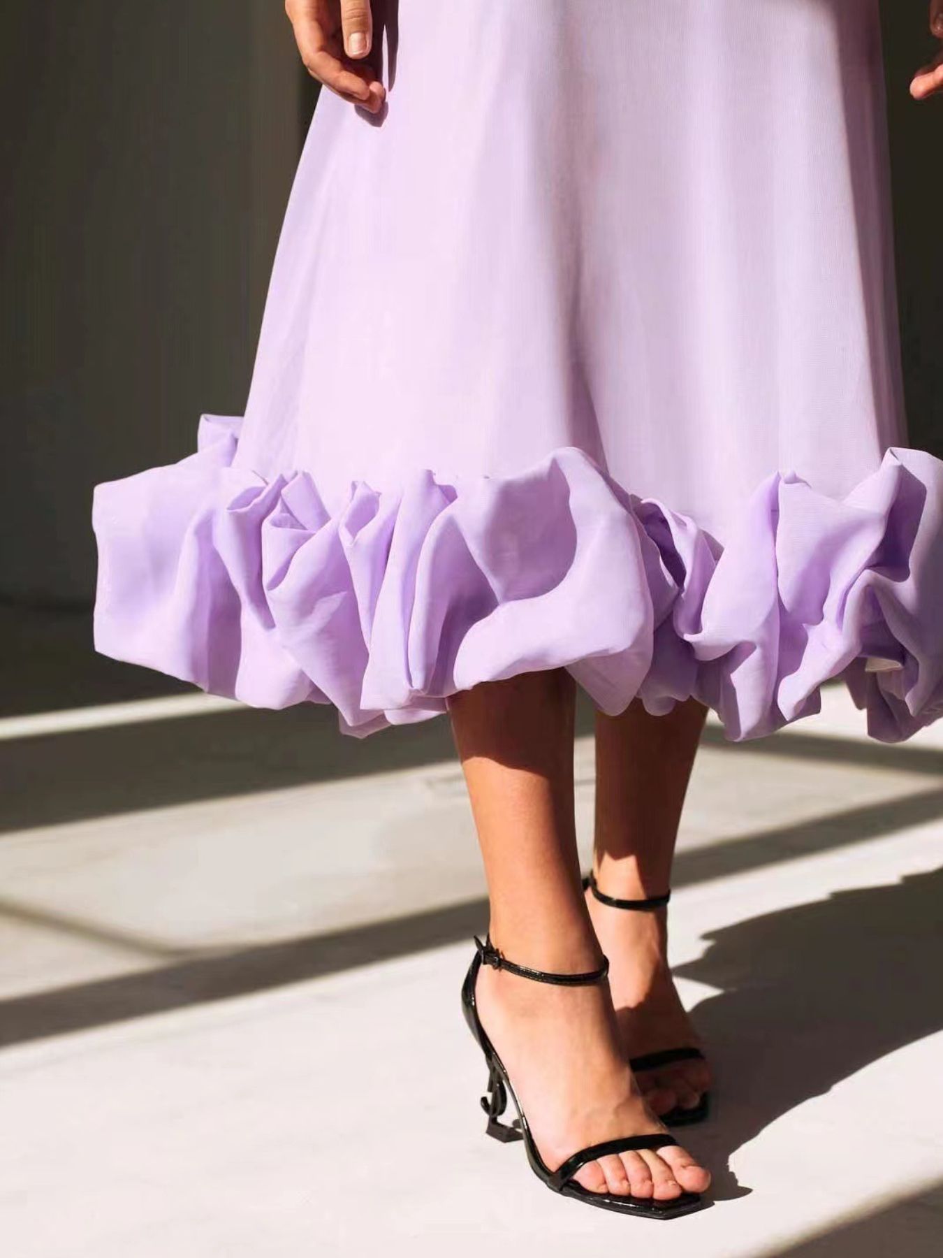 Ruffle Hem Scoop Neck Midi Dress