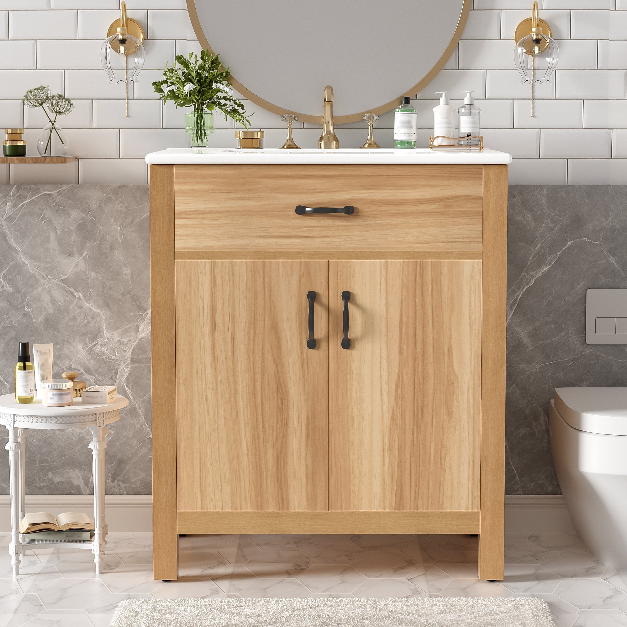 30" Wood Bathroom Vanity with Solid Wood Frame