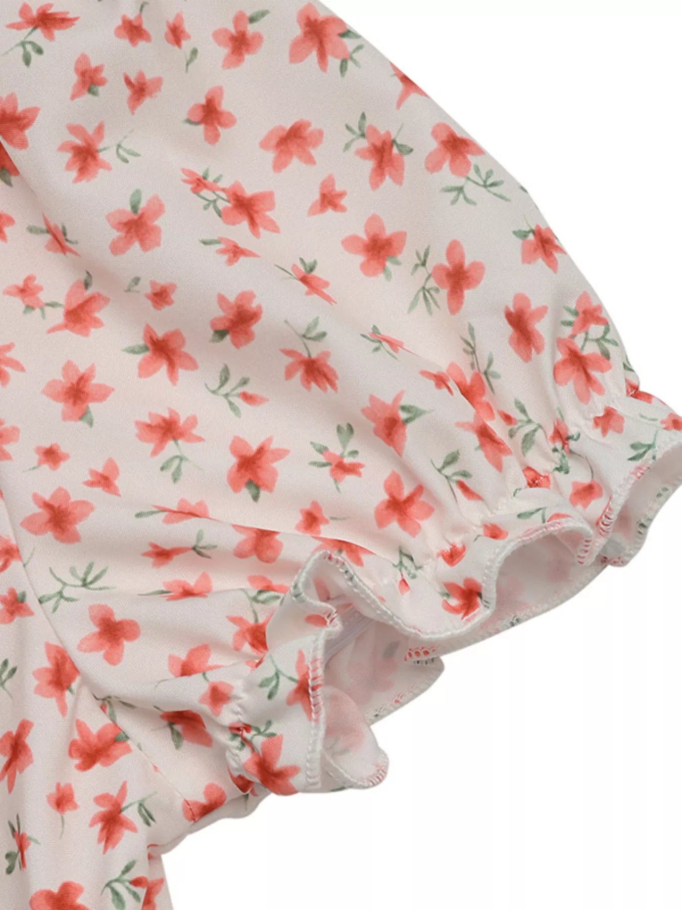 Floral Print V-Neck Puff Sleeve Mini Dress