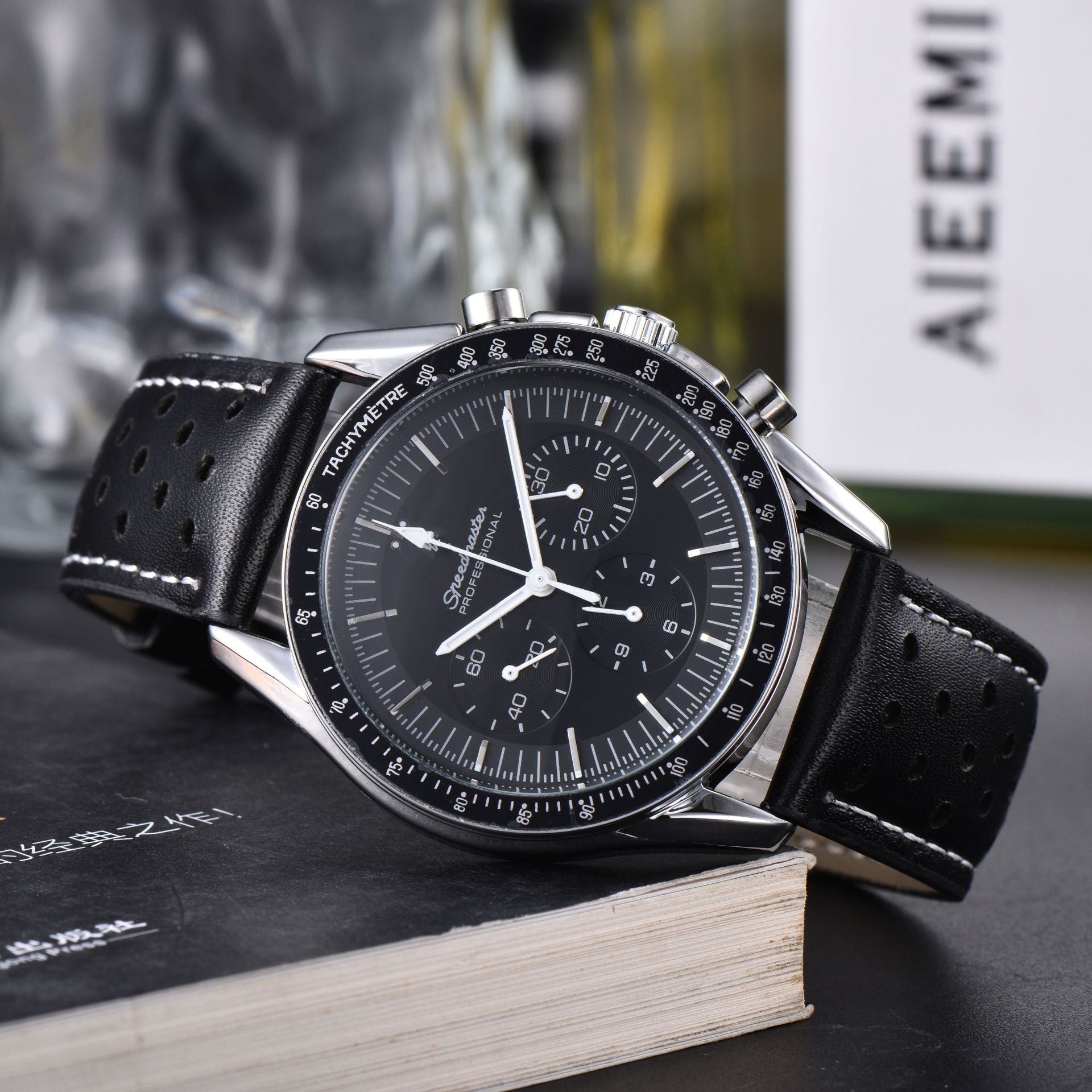 Business Mens 6-Hand Leather-Band Multi-Function Quartz Watch