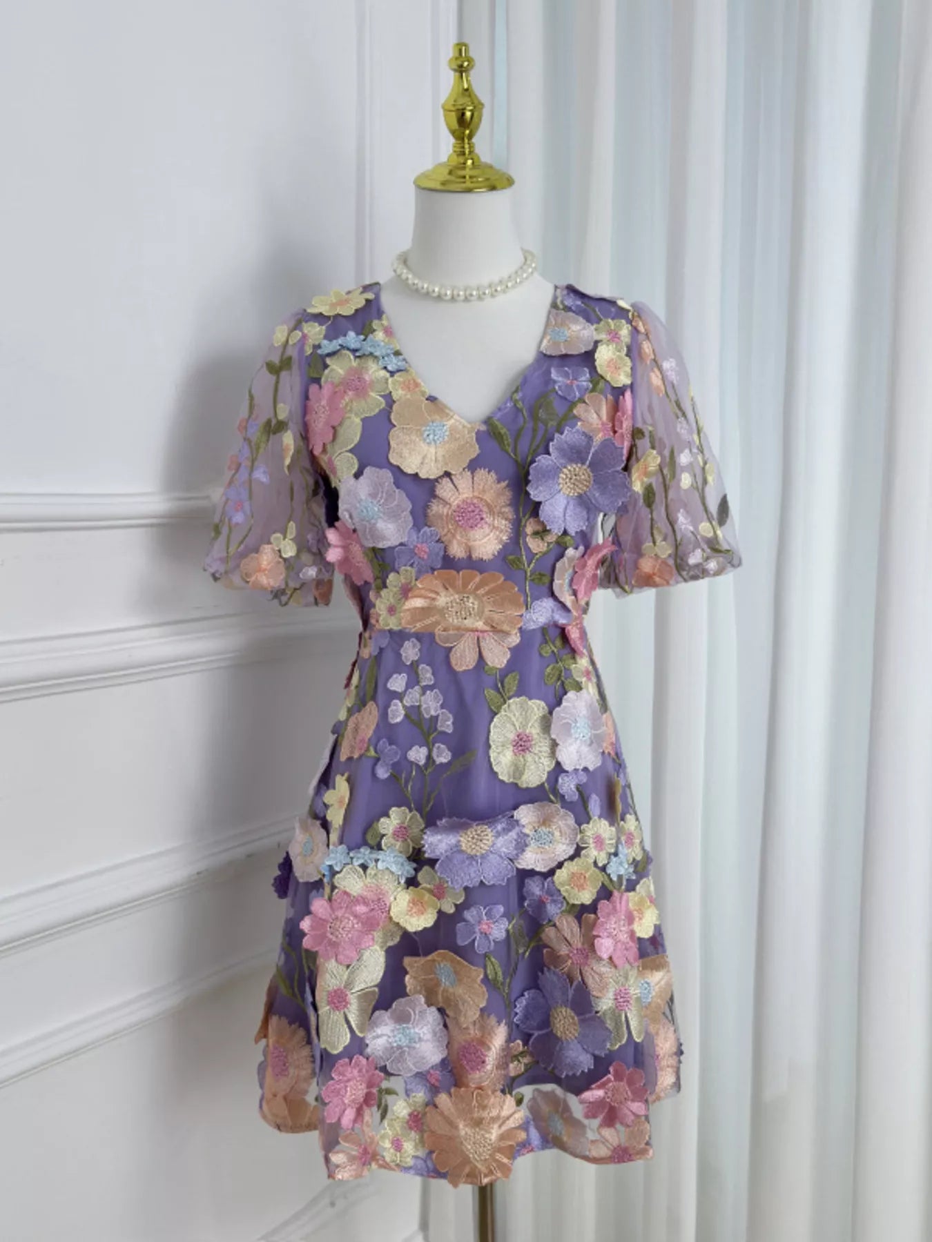 Plus Size Embroidered Floral V-Neck Mini Dress