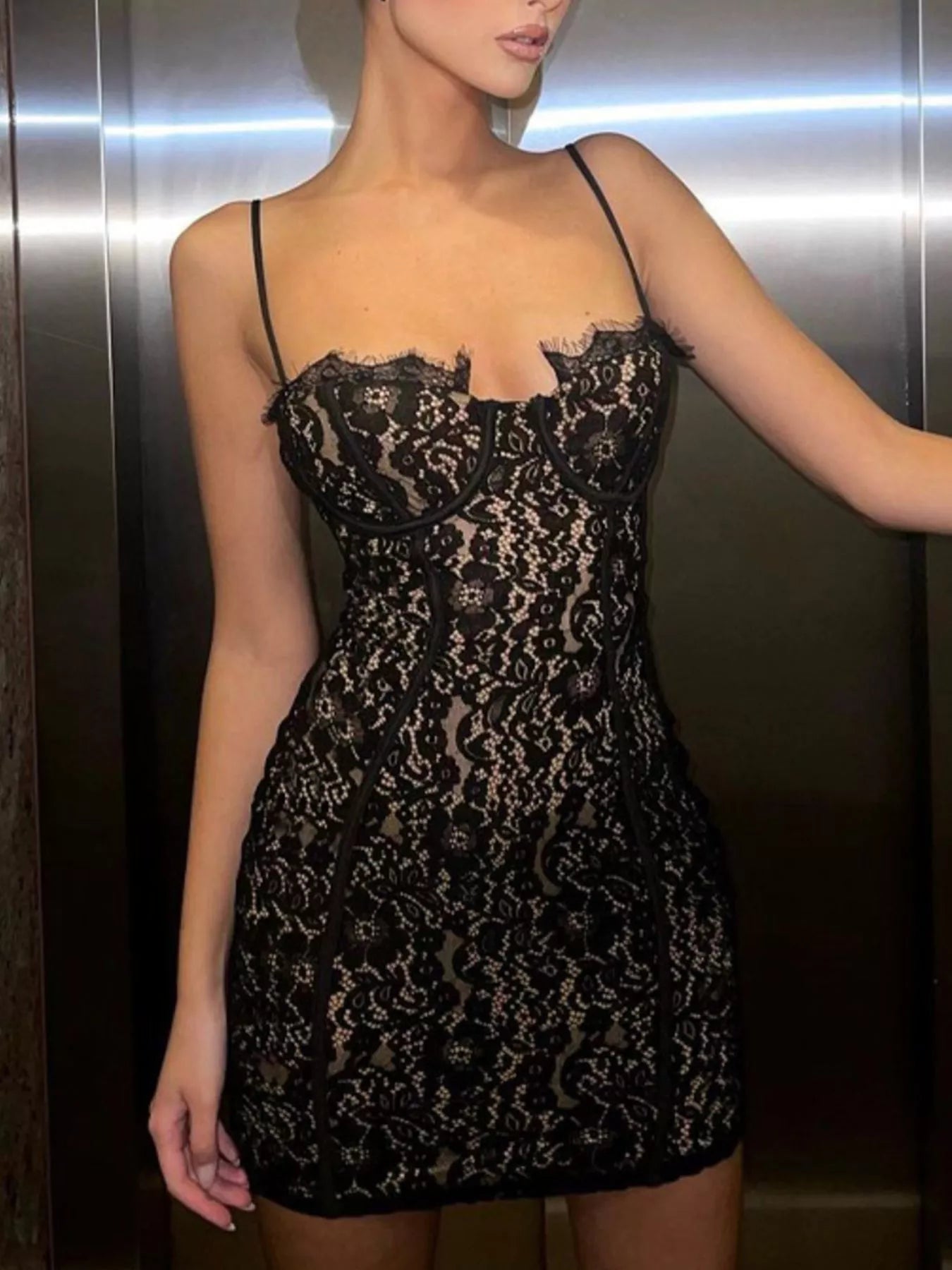 Lace Spaghetti Strap Mini Dress