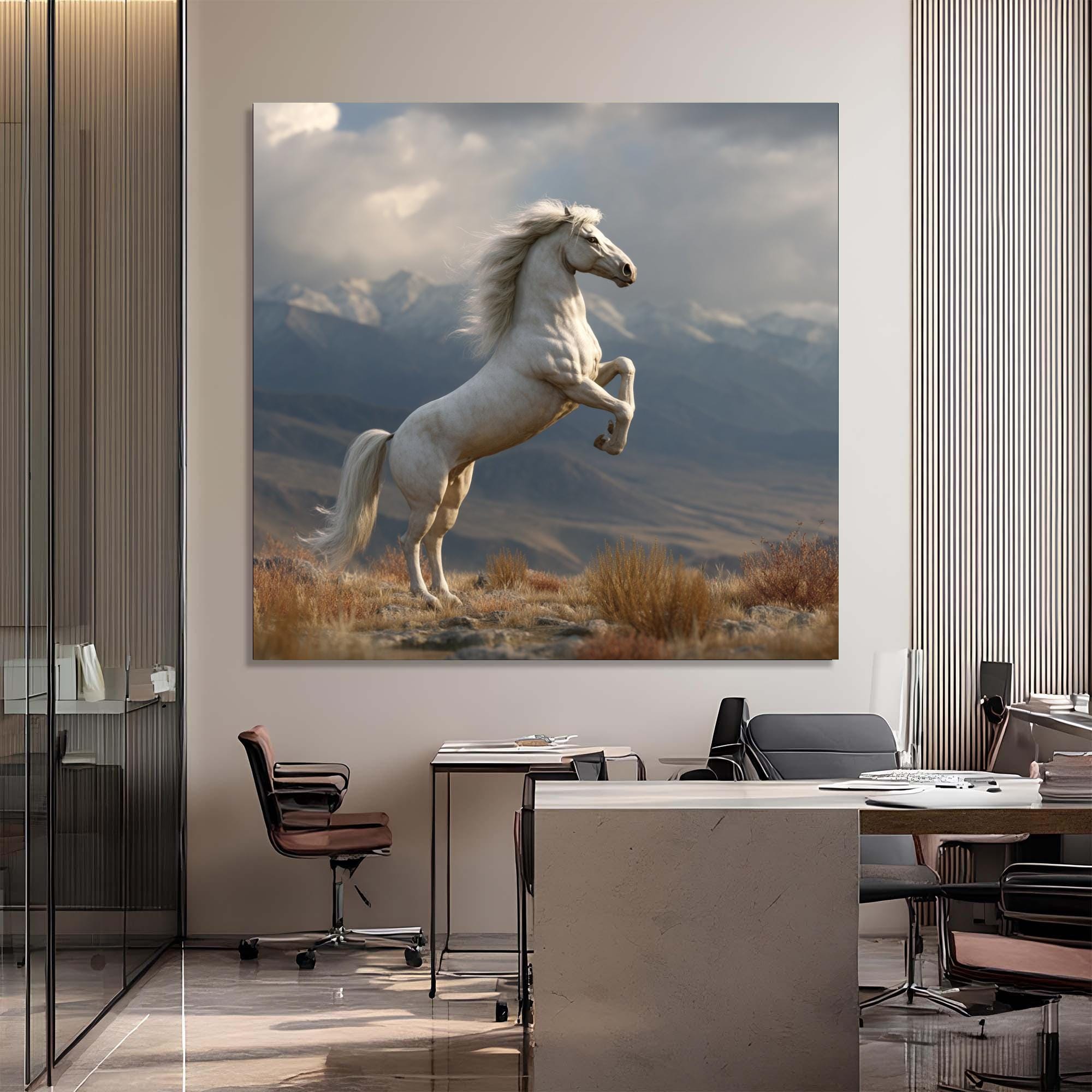 Majestic White Horse Tempered Glass Wall Art | Rustic Wildlife Decor
