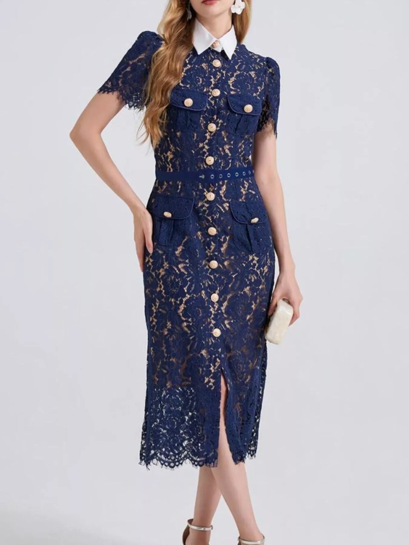 Lace Button-Down Midi Dress