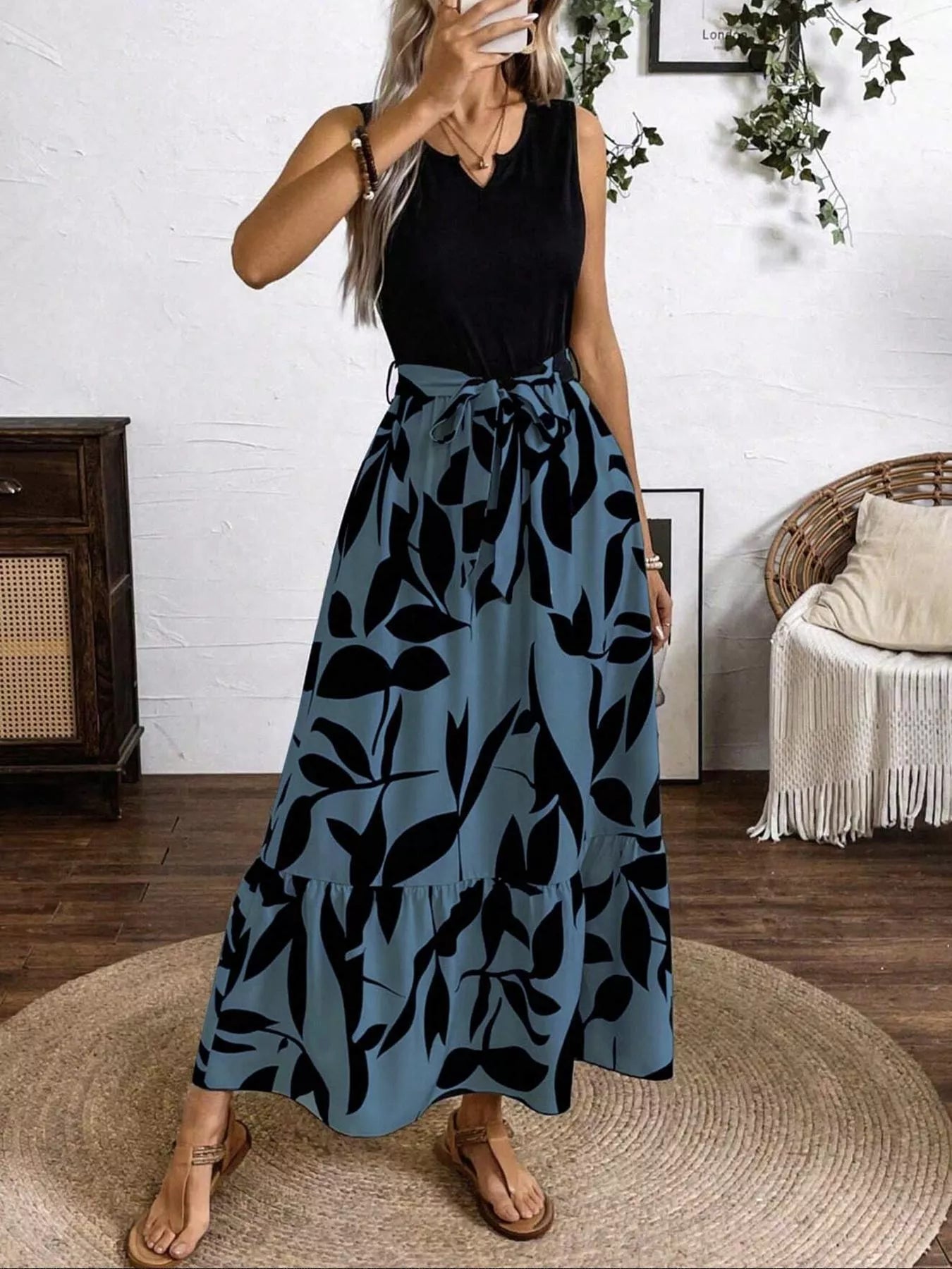 Sleeveless Floral Print Maxi Dress
