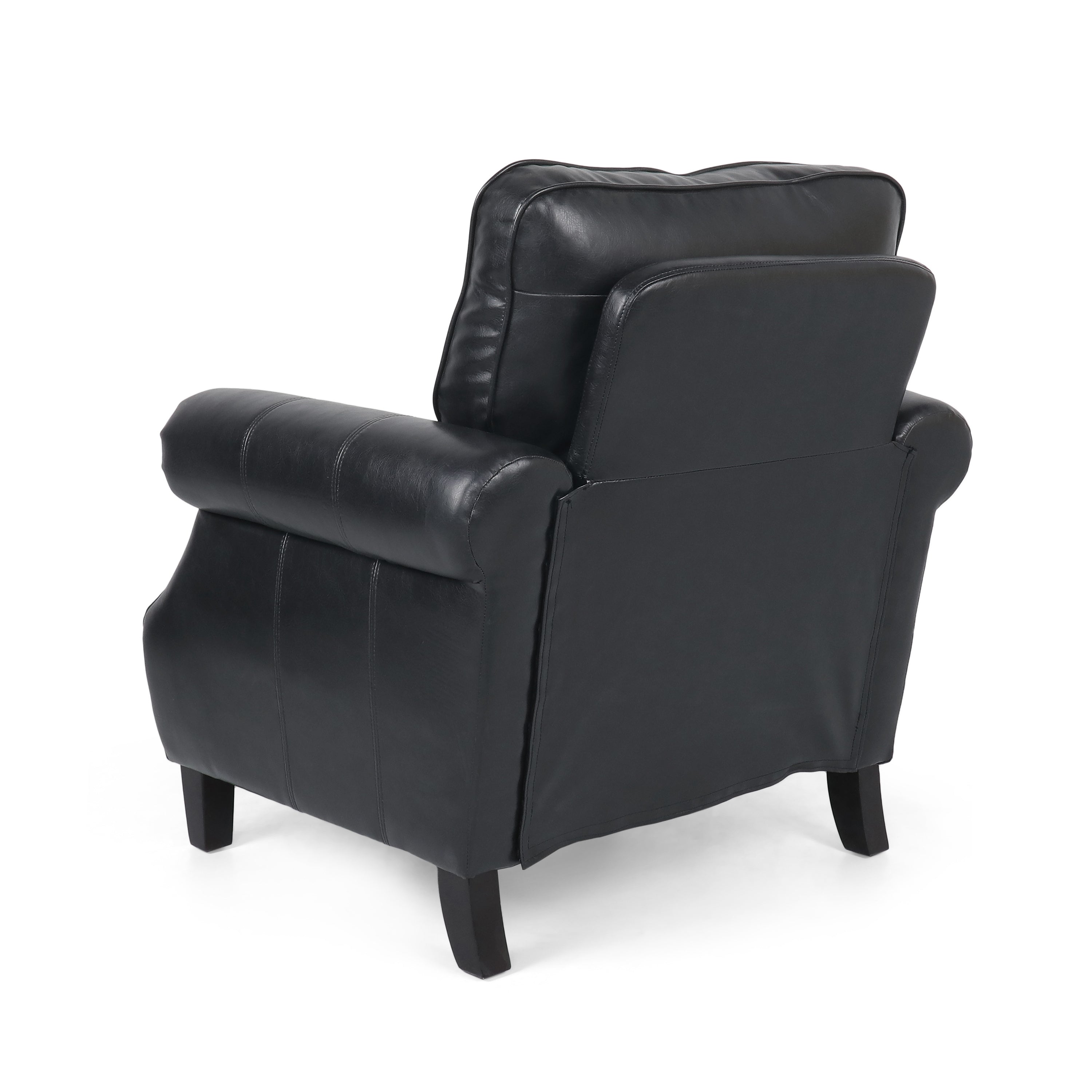 Club Chair Contemporary PU Leather Black Rolled Arms Nailhead Trim 37 In