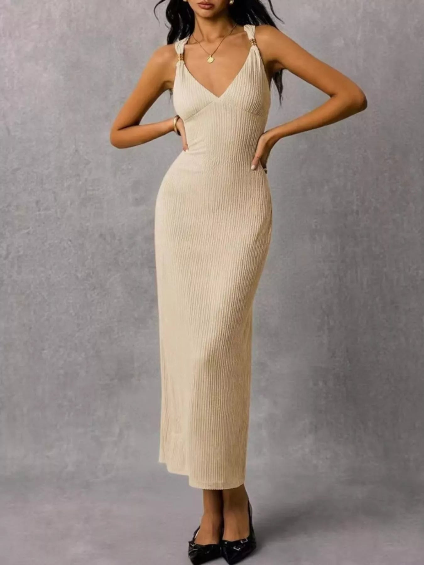 Sleeveless Ribbed Knit Midi Dress