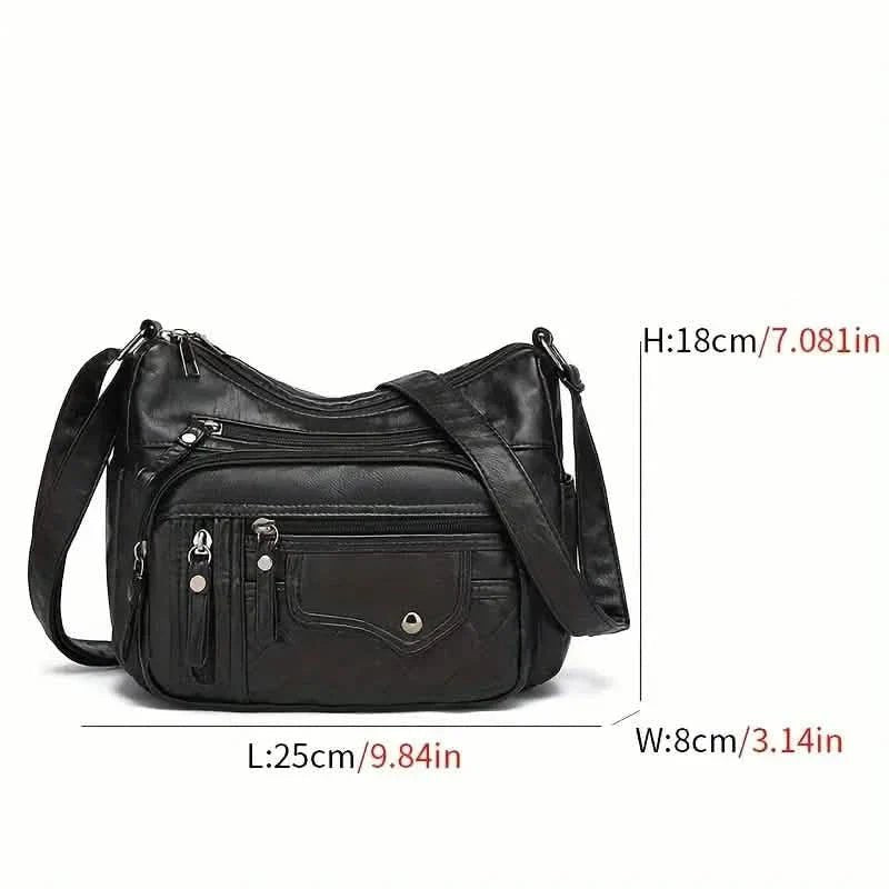 Fashion Multi Zipper Crossbody Bag, Soft Vegan Leather Shoulder Bag, Women's Multi Pockets Handbag Purse - Overture Gifts