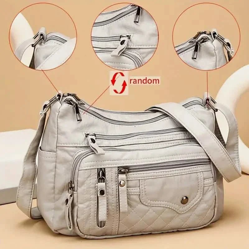 Fashion Multi Zipper Crossbody Bag, Soft Vegan Leather Shoulder Bag, Women's Multi Pockets Handbag Purse - Overture Gifts