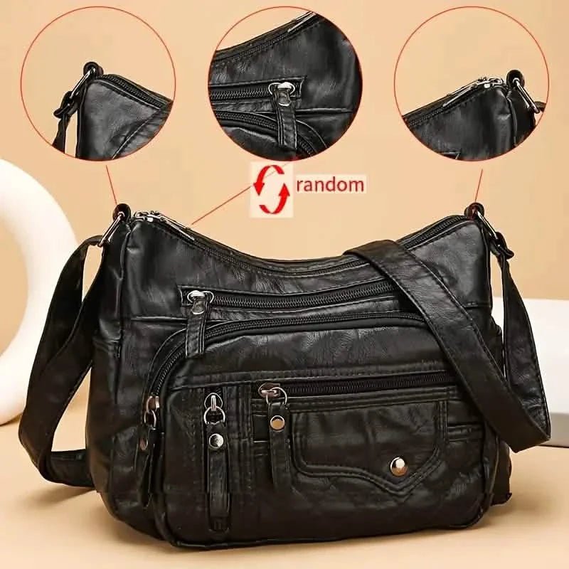Fashion Multi Zipper Crossbody Bag, Soft Vegan Leather Shoulder Bag, Women's Multi Pockets Handbag Purse - Overture Gifts