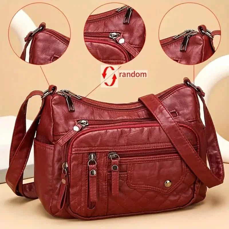 Fashion Multi Zipper Crossbody Bag, Soft Vegan Leather Shoulder Bag, Women's Multi Pockets Handbag Purse - Overture Gifts