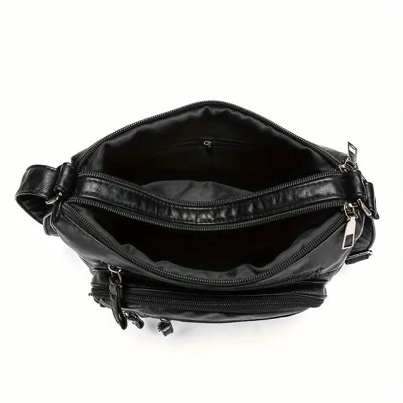 Fashion Multi Zipper Crossbody Bag, Soft Vegan Leather Shoulder Bag, Women's Multi Pockets Handbag Purse - Overture Gifts