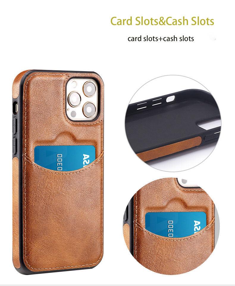 Fashion Wallet Card Holder Back Cover For iPhone 13 Pro Max 12 Mini 11 Xr X Xs 14 Pro Max Luxury PU Leather Case Genuine Leather iPhone Cover For Men Stylish Slim Design - Overture Gifts