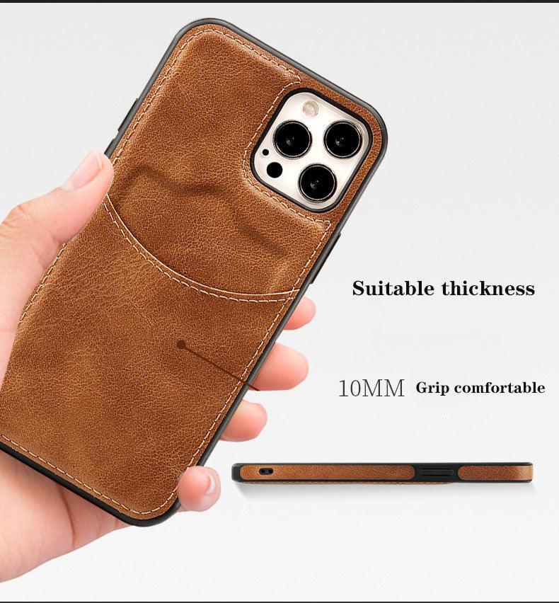 Fashion Wallet Card Holder Back Cover For iPhone 13 Pro Max 12 Mini 11 Xr X Xs 14 Pro Max Luxury PU Leather Case Genuine Leather iPhone Cover For Men Stylish Slim Design - Overture Gifts