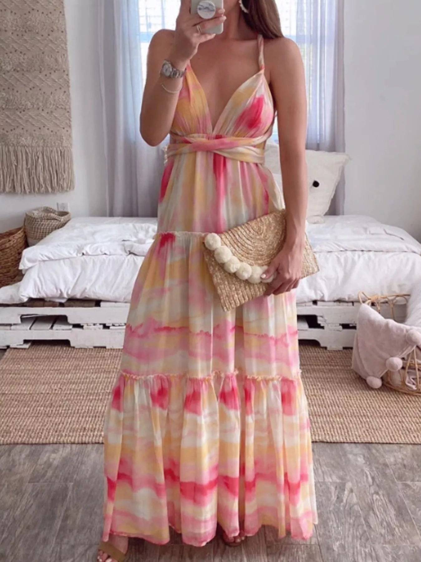 Tie-Dye Tiered Maxi Dress