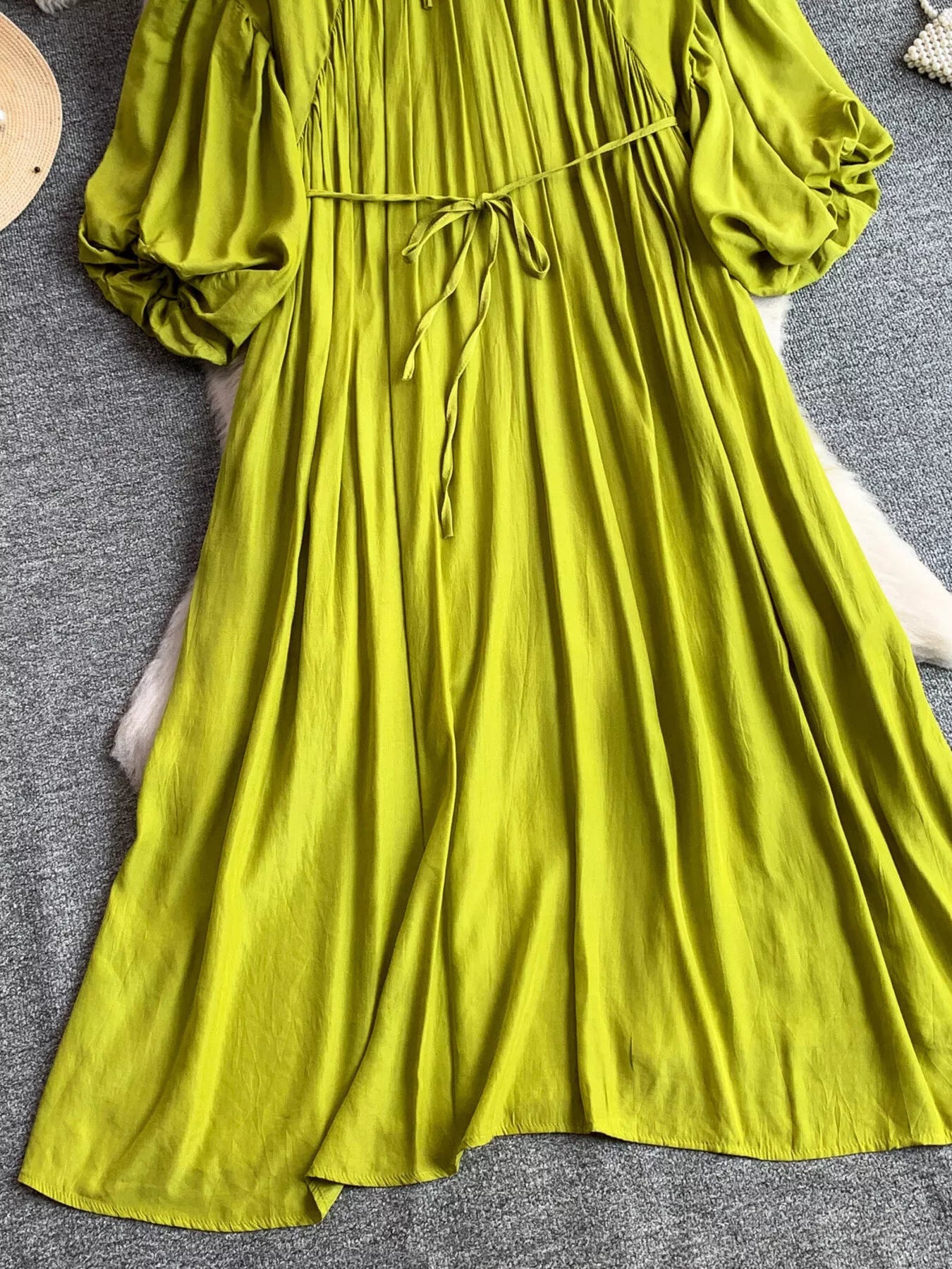 Balloon Sleeve Tie-Waist Dress