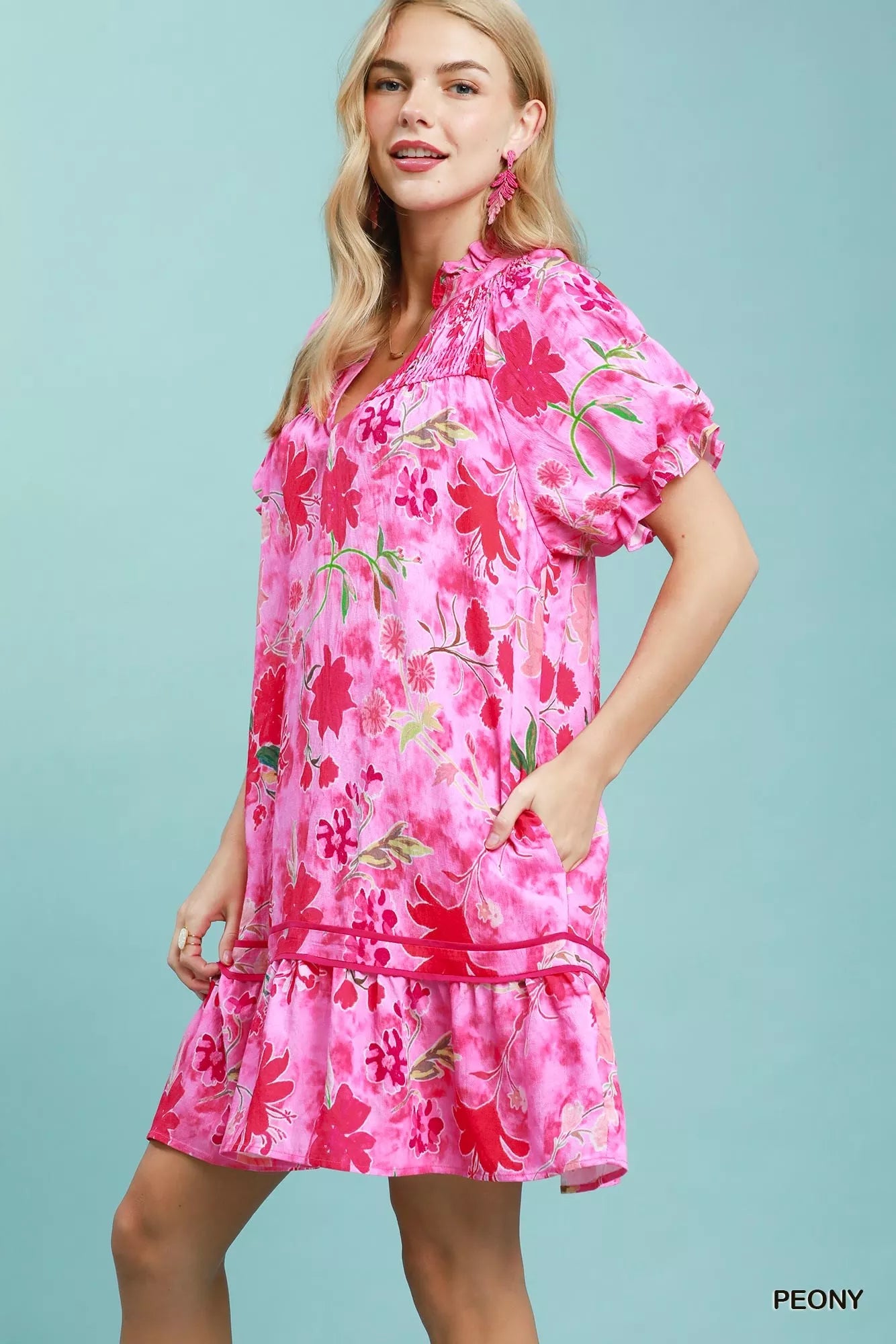 Umgee Floral Ruffle Hem Mini Dress