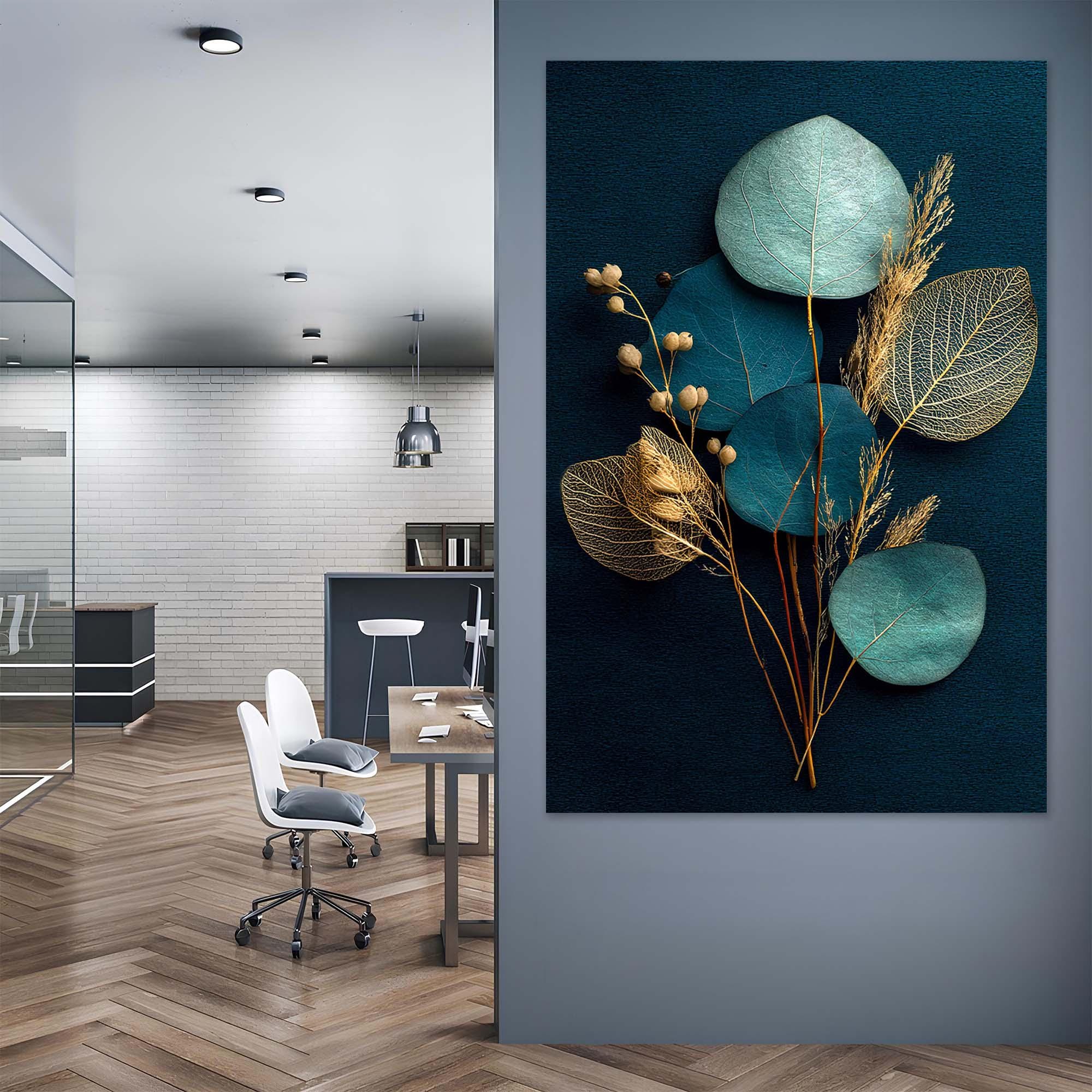 Teal & Gold Botanical Wall Art | Minimalist Tempered Glass Decor | Modern Nature Print