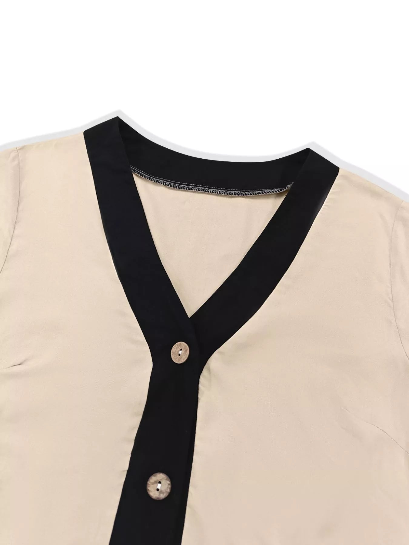 Contrast Trim Button-Down Midi Dress
