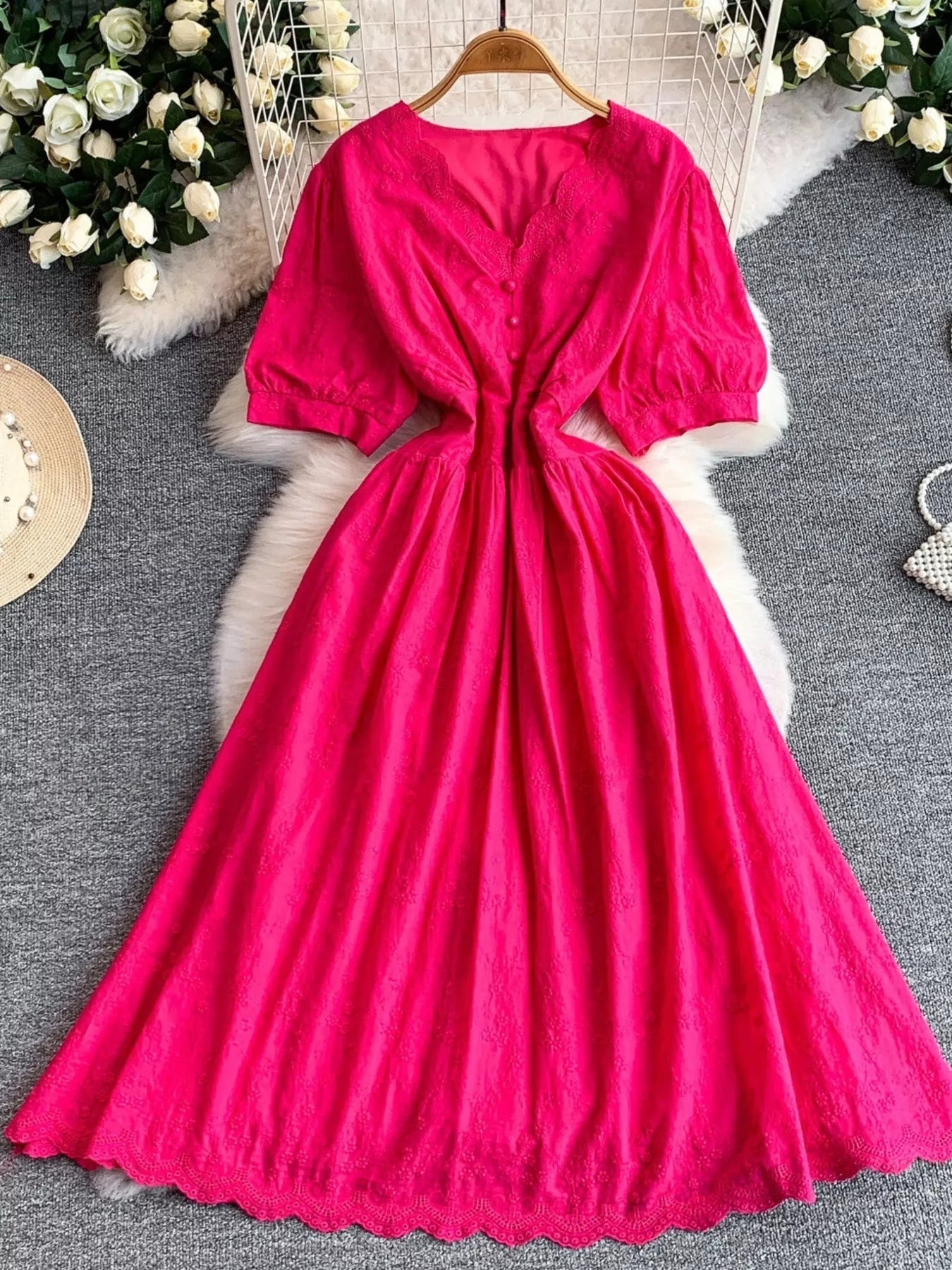Lace Detail A-Line Midi Dress