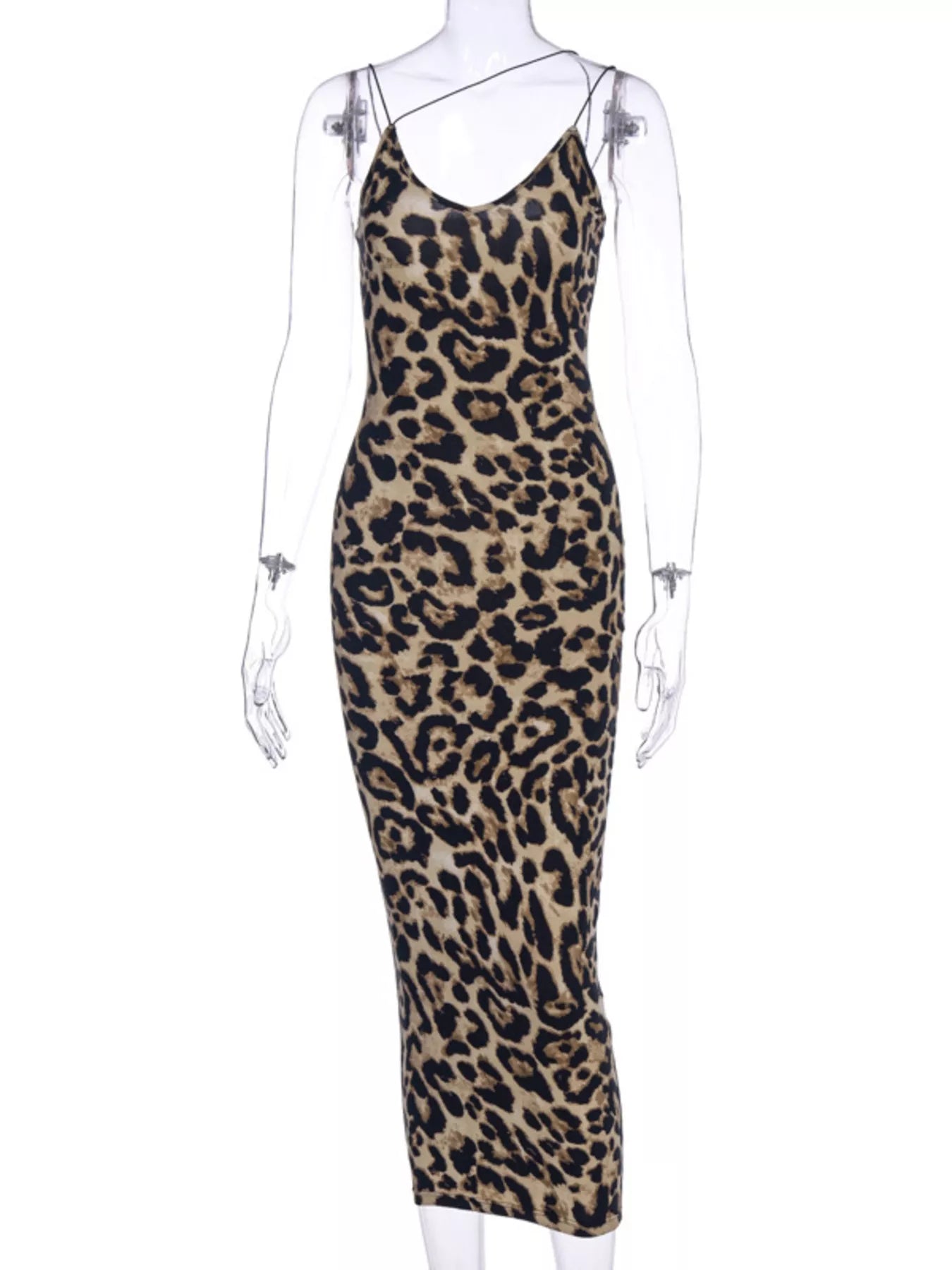 Leopard Print Spaghetti Strap Midi Dress
