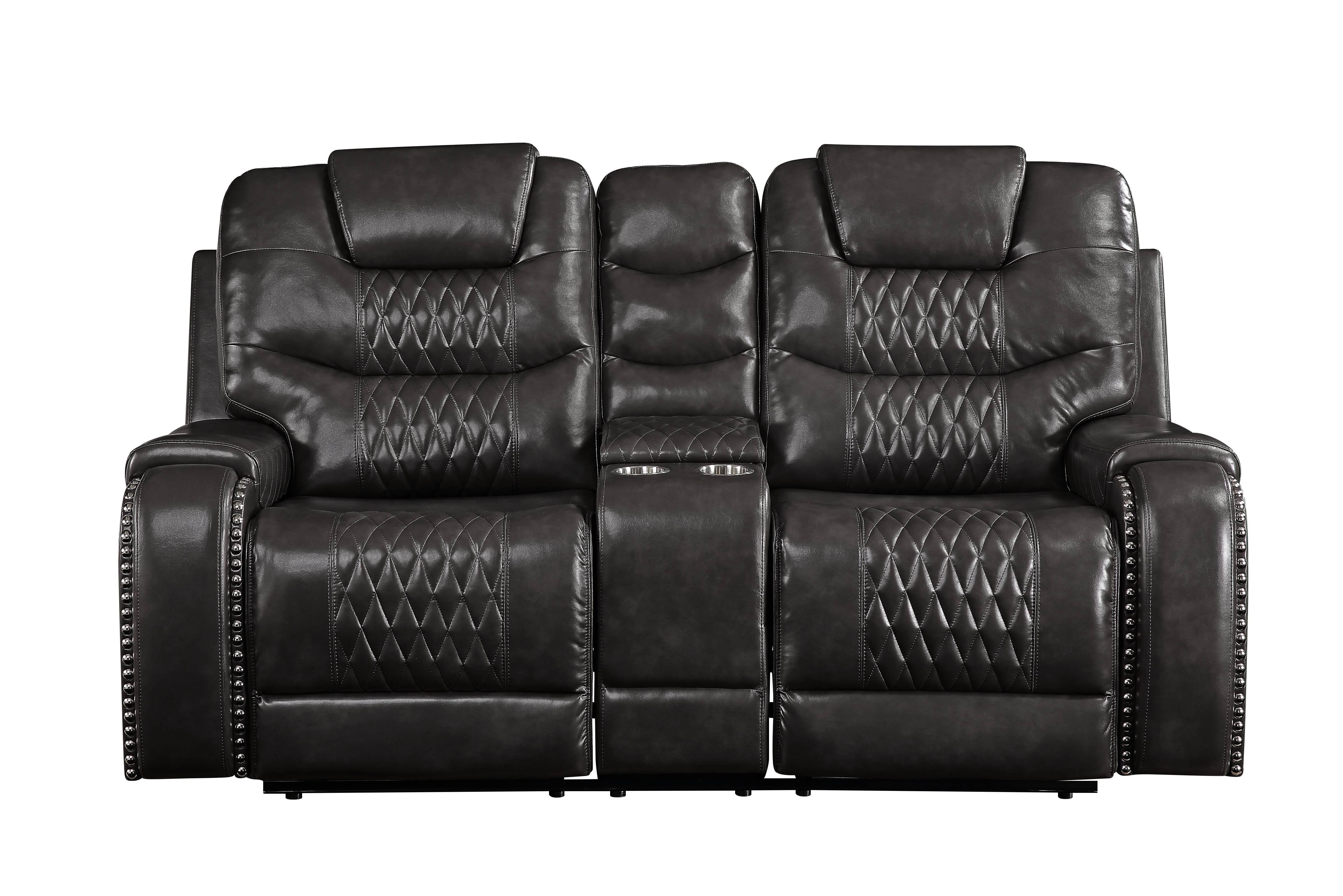 Braylon Magnetite Synthetic Leather Recliner Loveseat with Cupholder Console