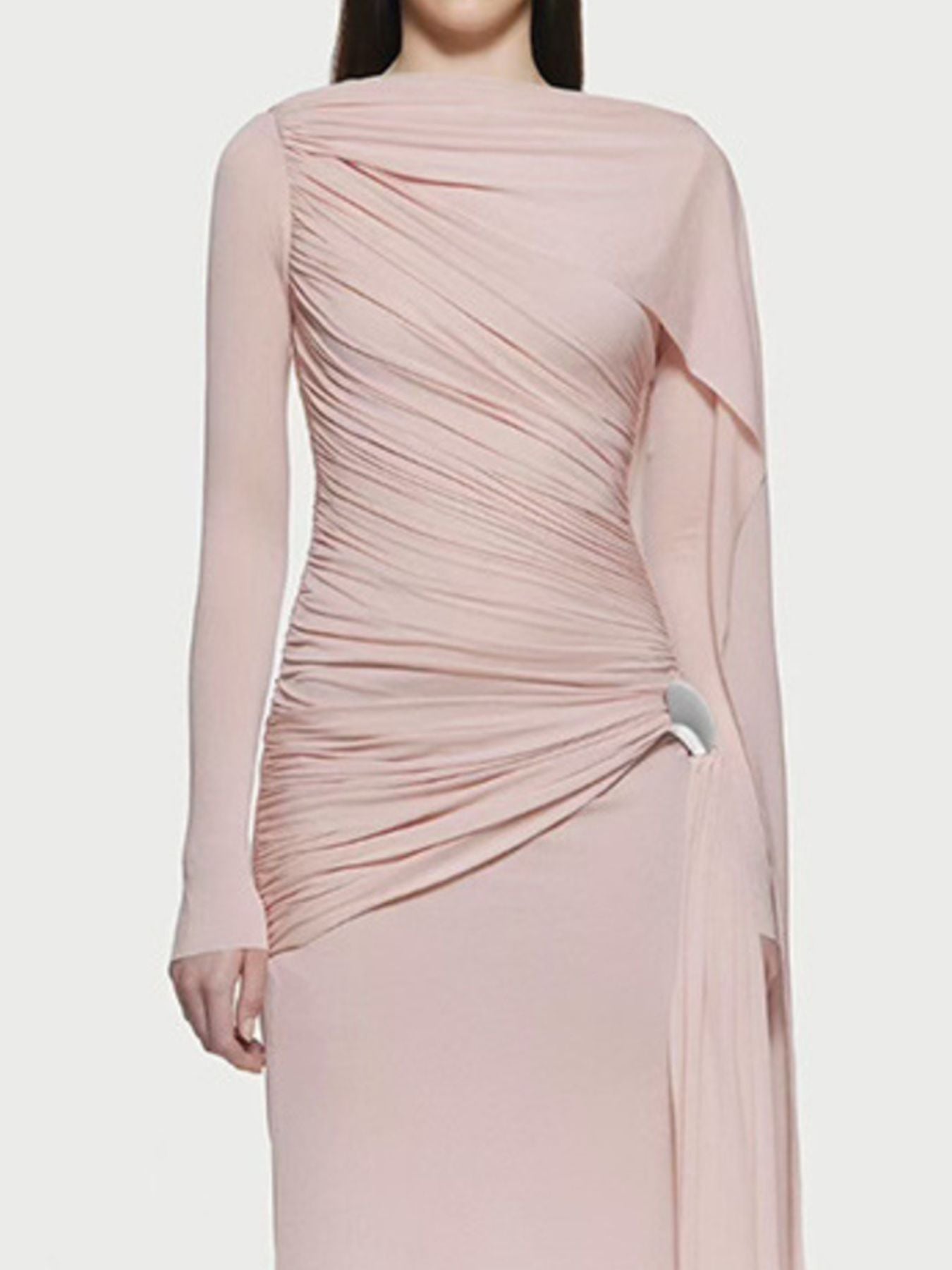 Ruched Draped Long Sleeve Maxi Dress