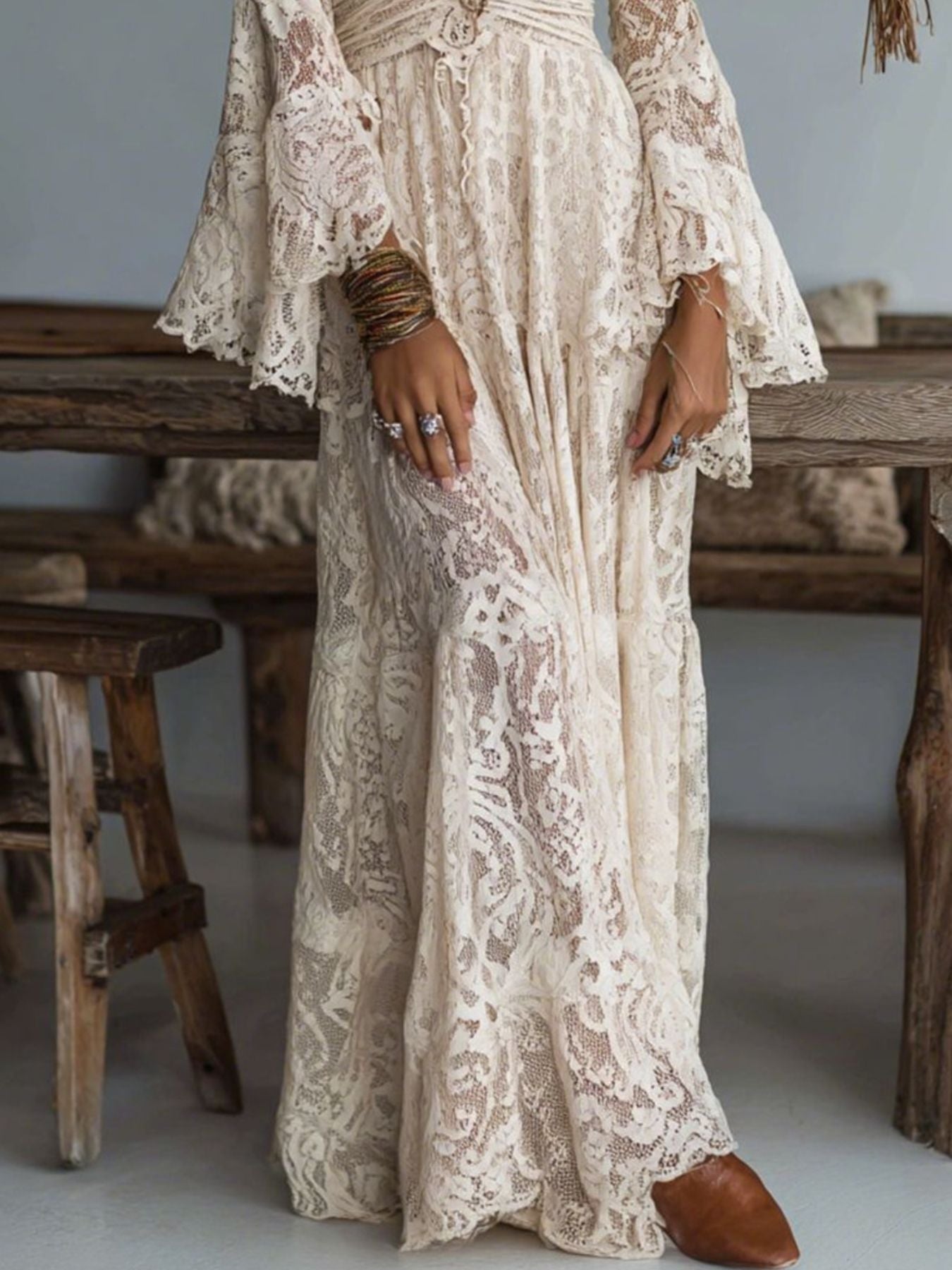 Lace Deep V-Neck Maxi Dress