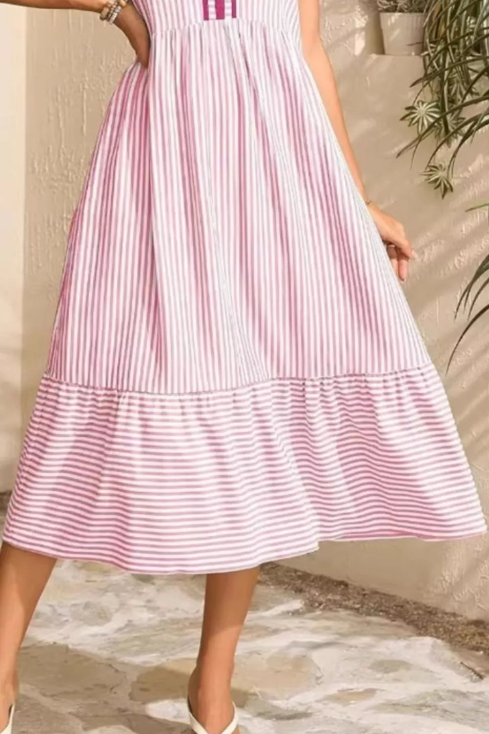 Striped Ruffle Sleeve Midi Dress
