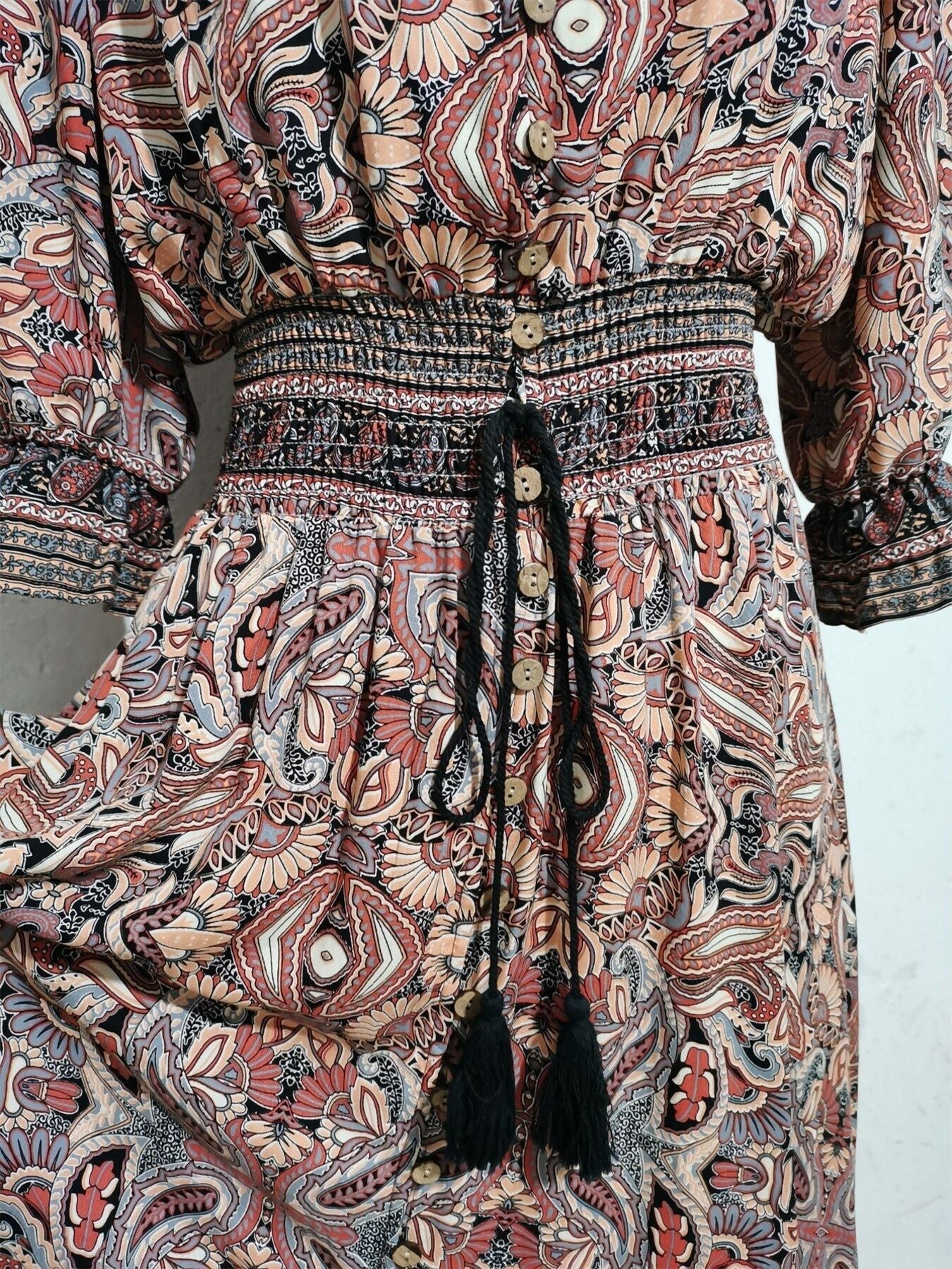 Paisley Print Half Sleeve Slit Midi Dress