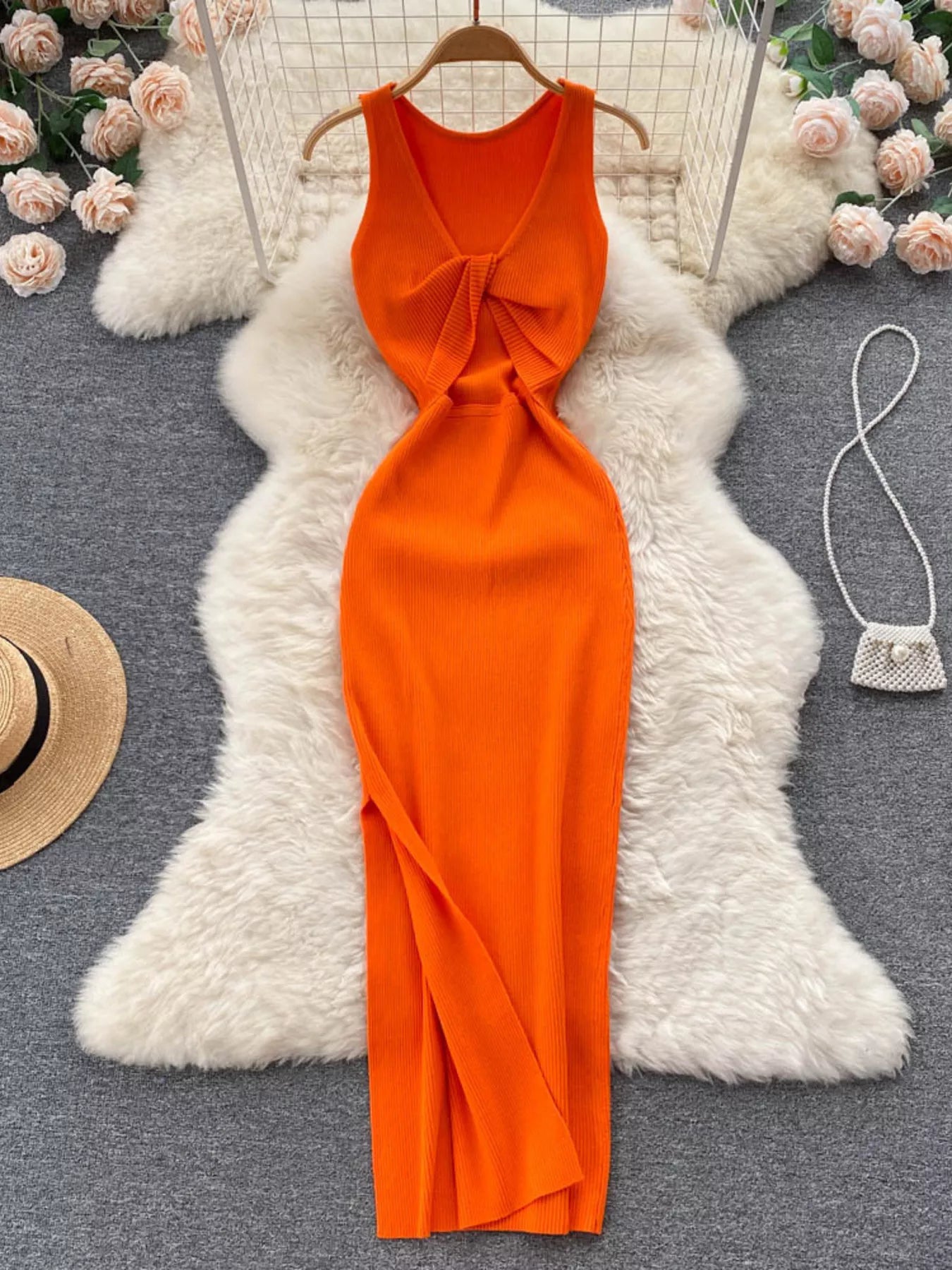 Knot Back Sleeveless Knit Bodycon Midi Dres