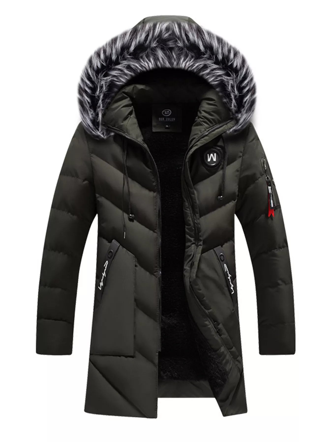 Men's Plus Size Longline Padded Winter Coat with Faux Fur Hood