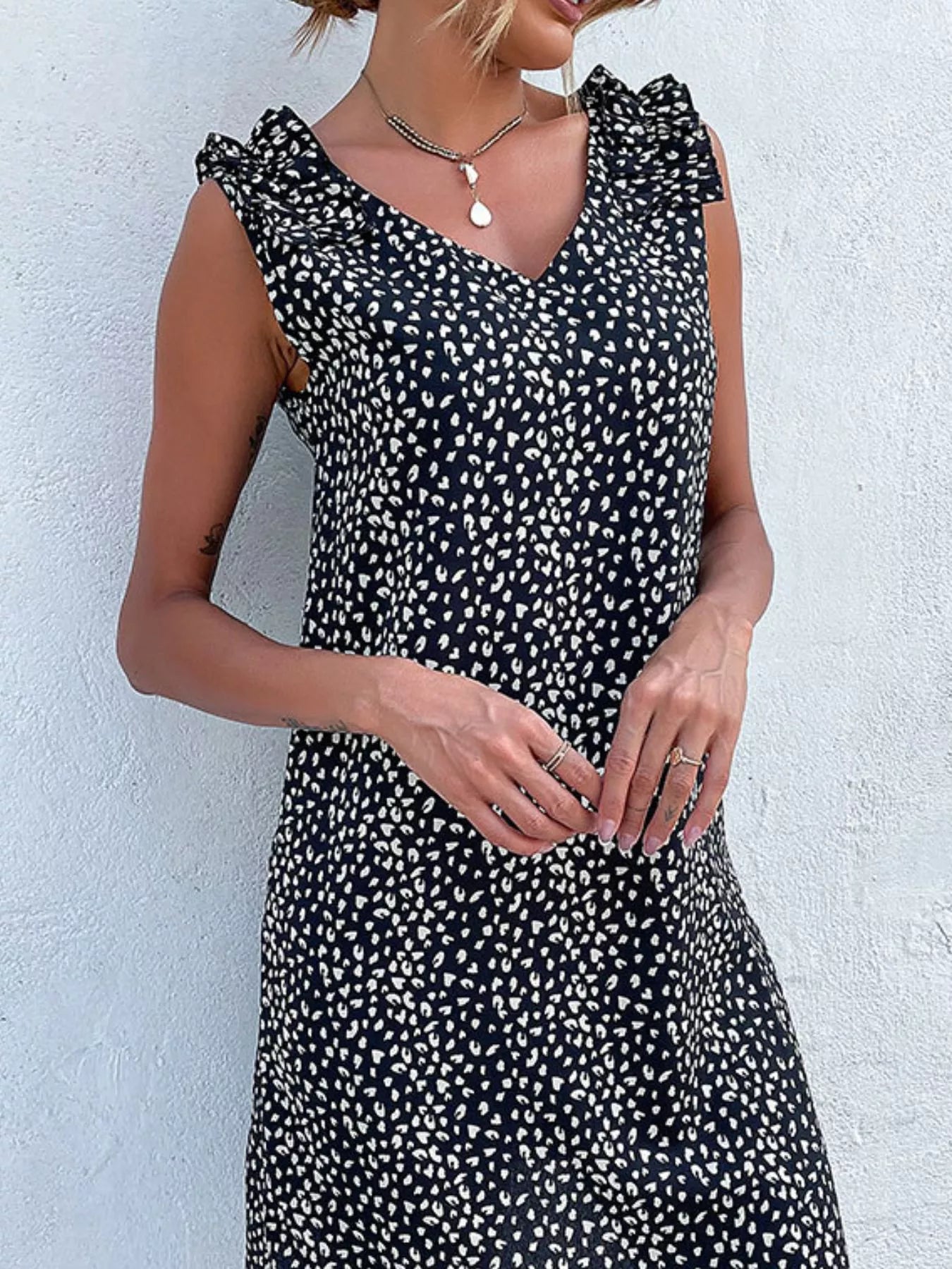 Frill Sleeveless Leopard Print Mini Dress