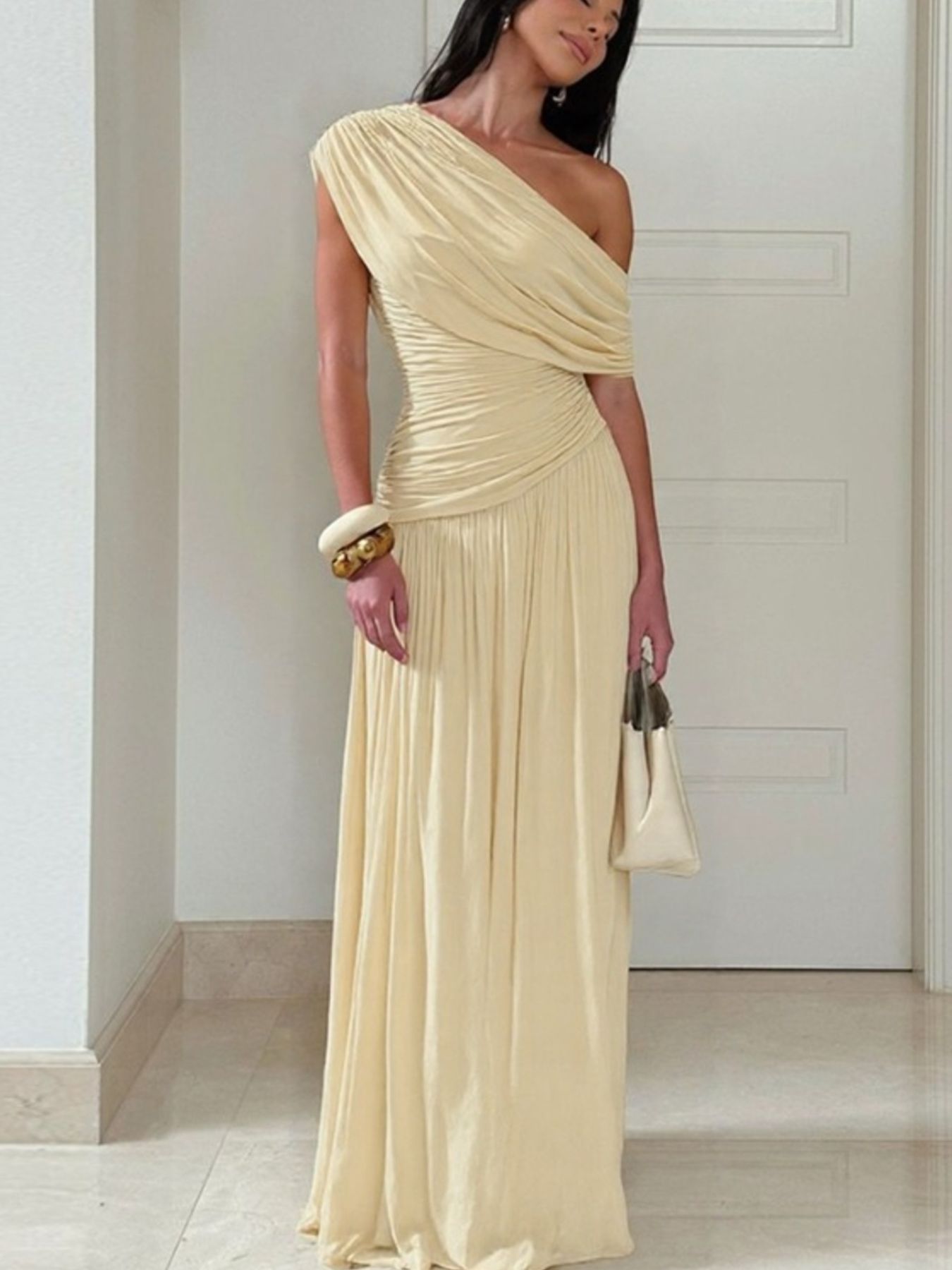One-Shoulder Ruched Maxi Dress