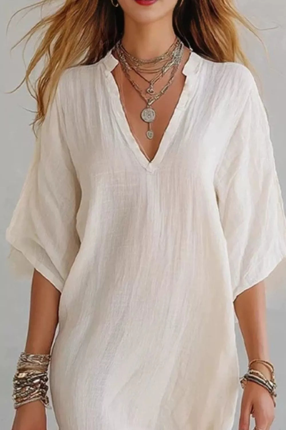 Notched Half Sleeve Mini Dress