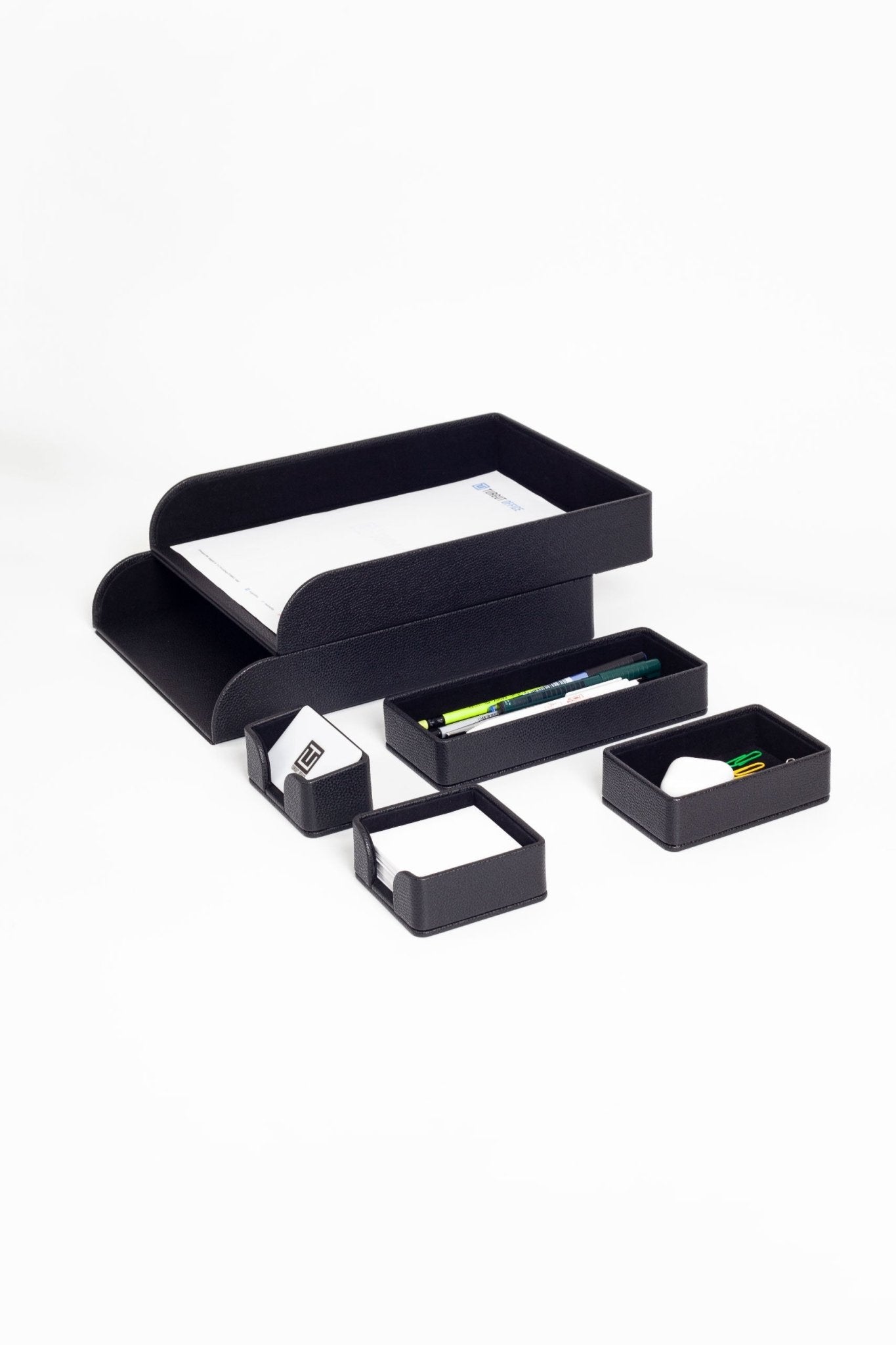 Felix Desktop Leather Organizer Set 6 Pieces Black - Overture Gifts