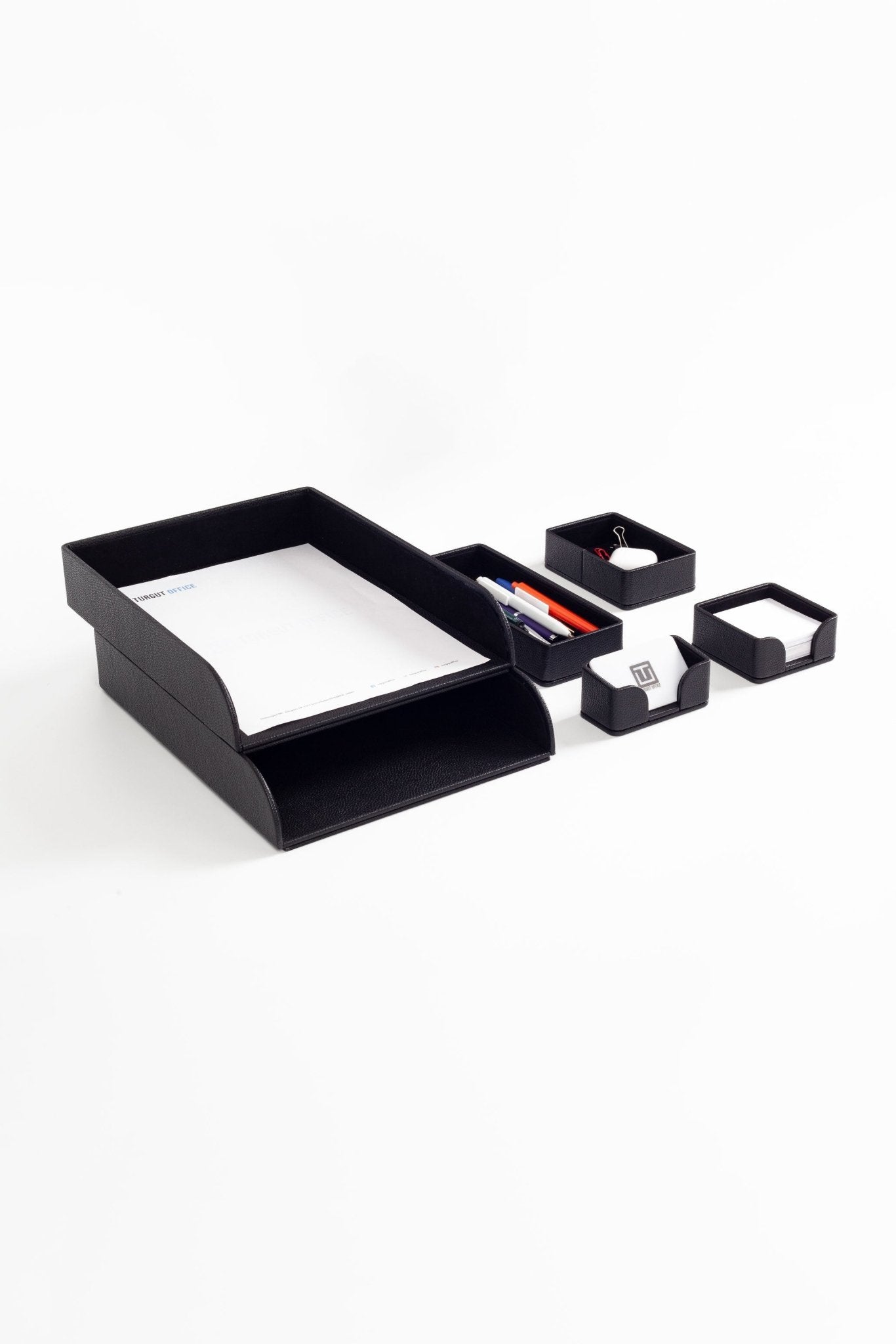 Felix Desktop Leather Organizer Set 6 Pieces Black - Overture Gifts