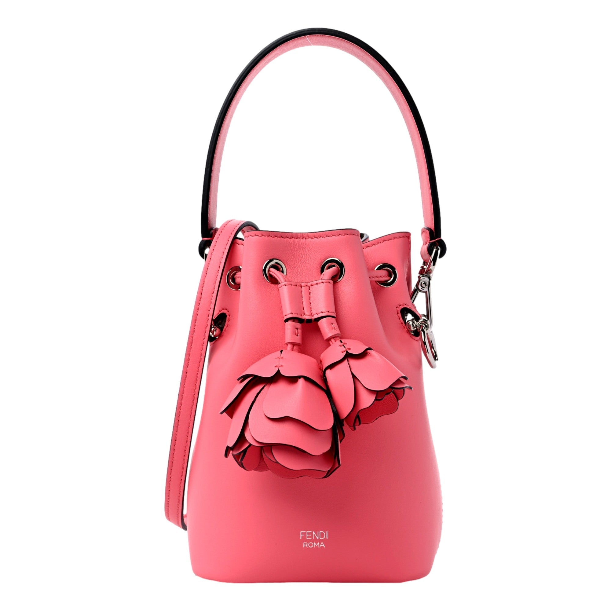 Fendi Mon Tresor Mini Bucket Bag Pink Calfskin Leather 3D Flower