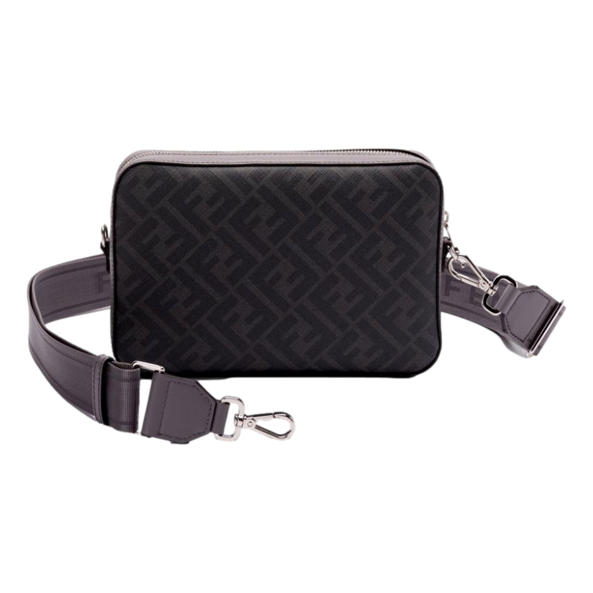 Fendi Diagonal FF Jacquard Acciaio Gray Camera Crossbody Bag