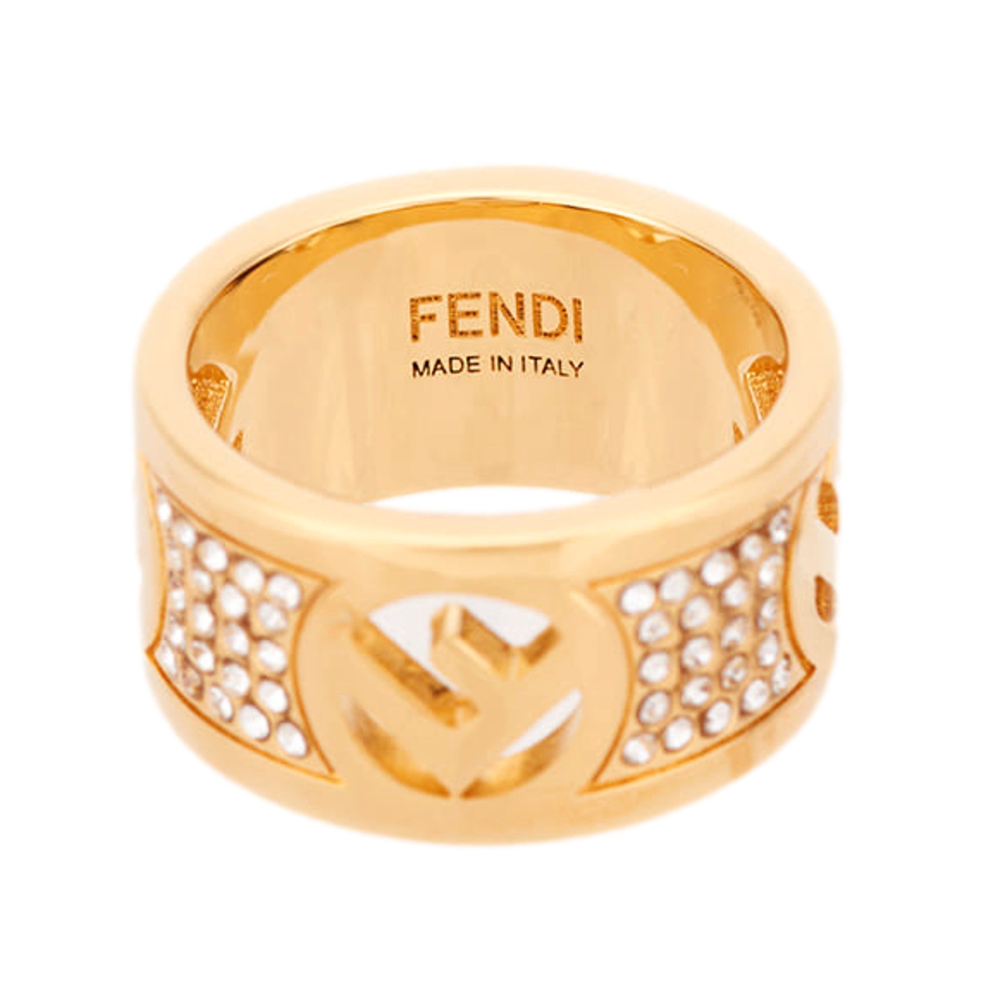 Fendi F is Fendi Crystal Gold Wide Band Ring Medium