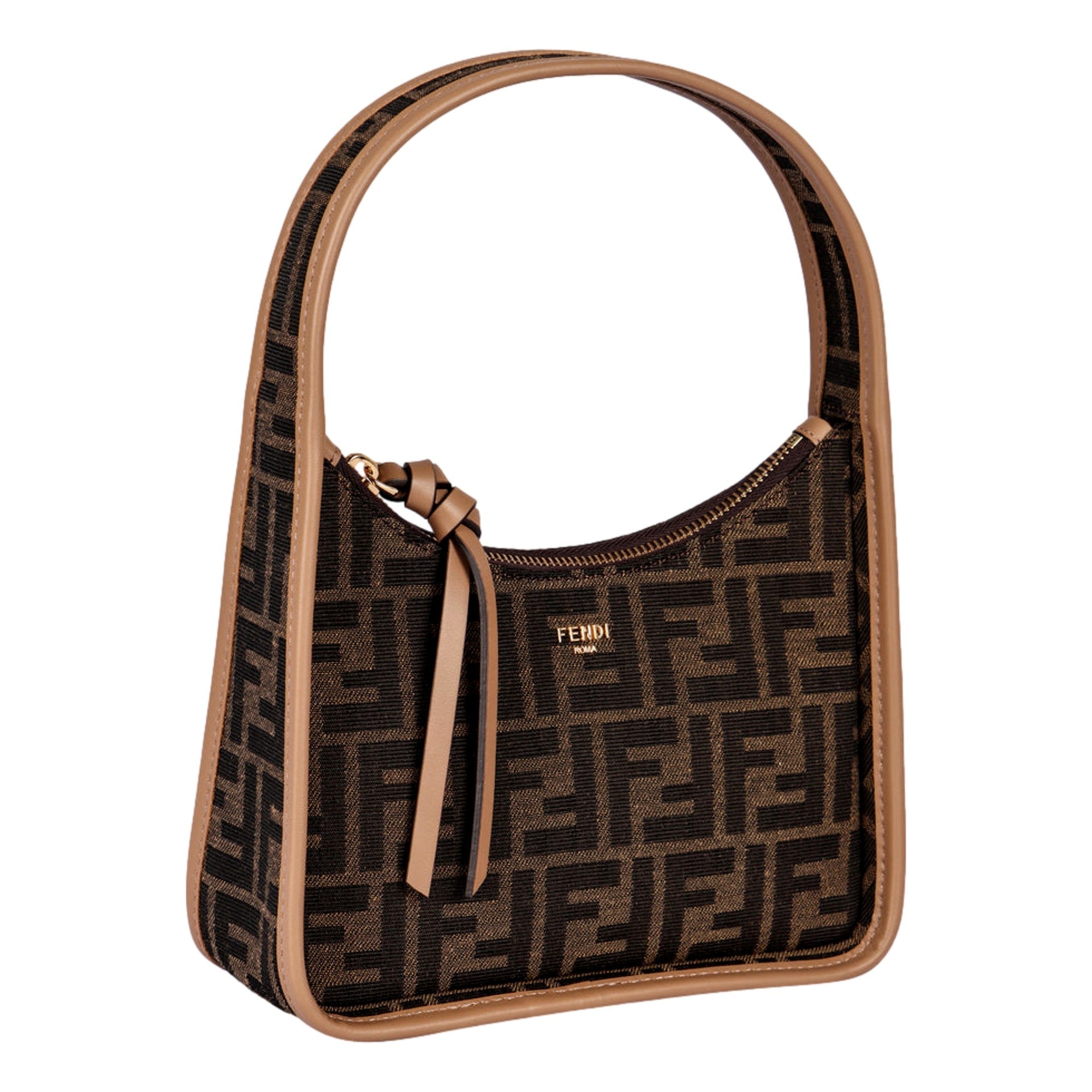 Fendi Fendessence Zucca Brown Canvas Crescent Mini Shoulder Bag