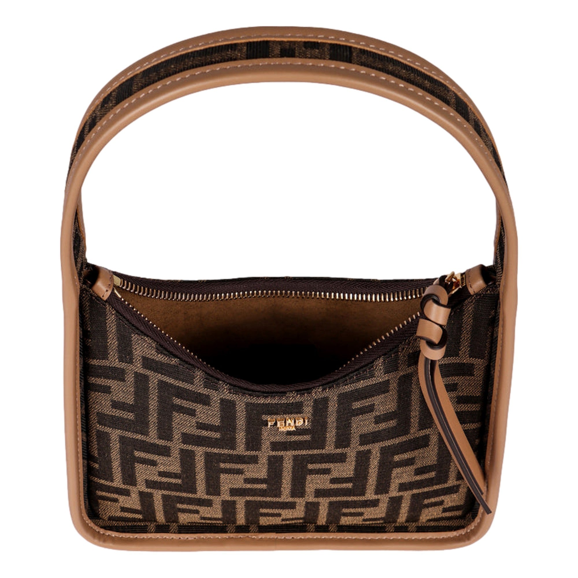 Fendi Fendessence Zucca Brown Canvas Crescent Mini Shoulder Bag