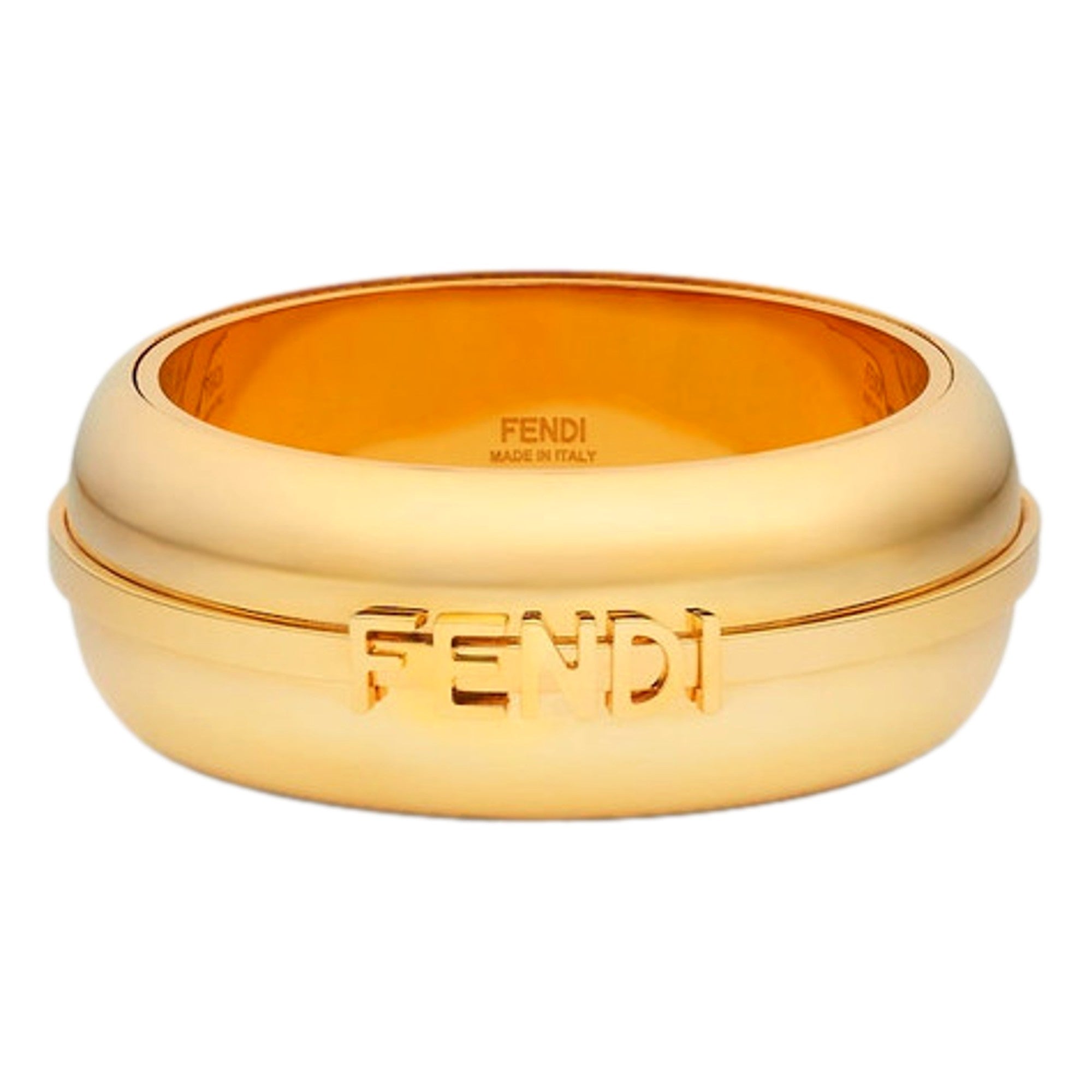 Fendi Fendigraphy Gold Tone Wide Logo Bangle Bracelet