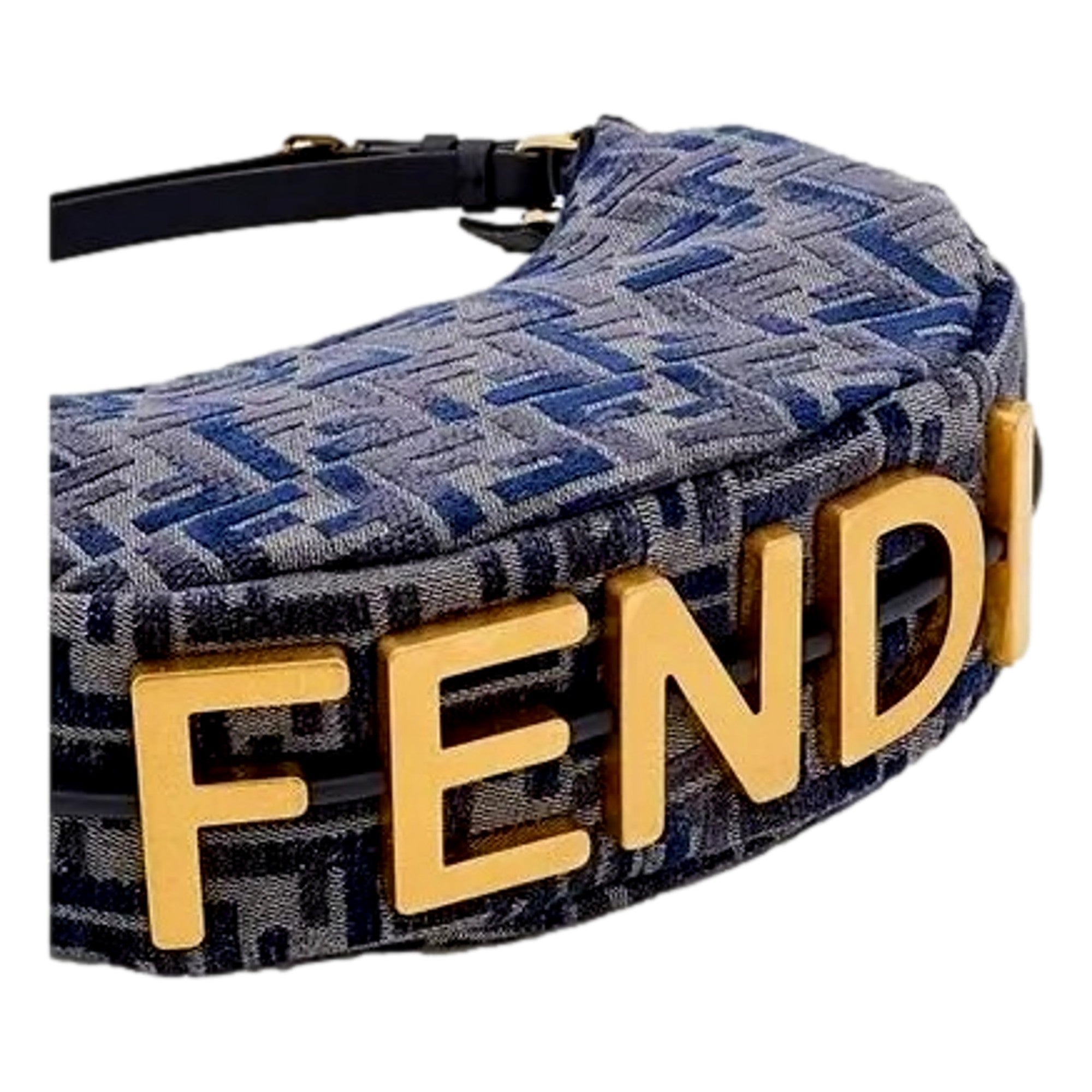Fendi Fendigraphy Blue FF Jacquard Canvas Leather Hobo Bag