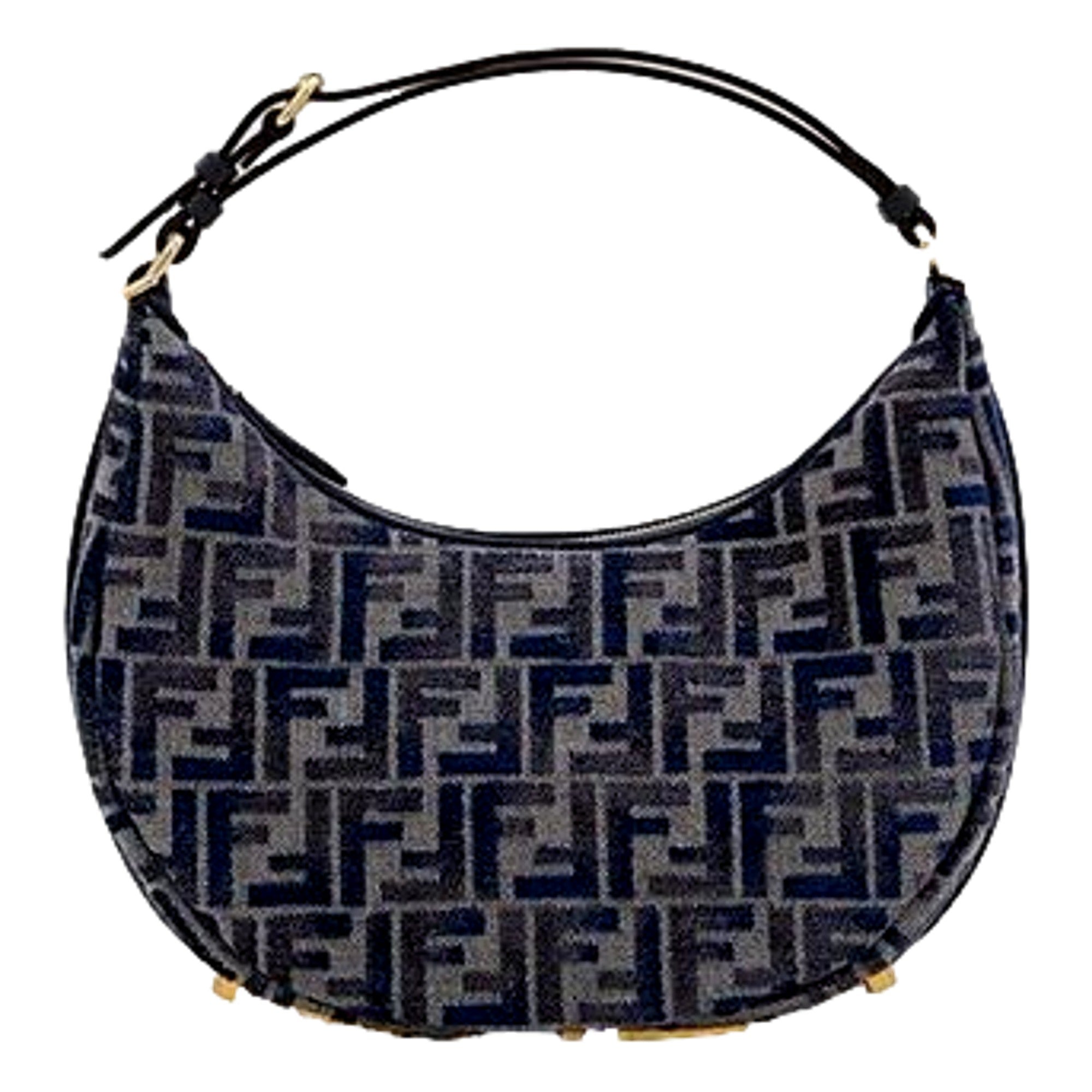Fendi Fendigraphy Blue FF Jacquard Canvas Leather Hobo Bag