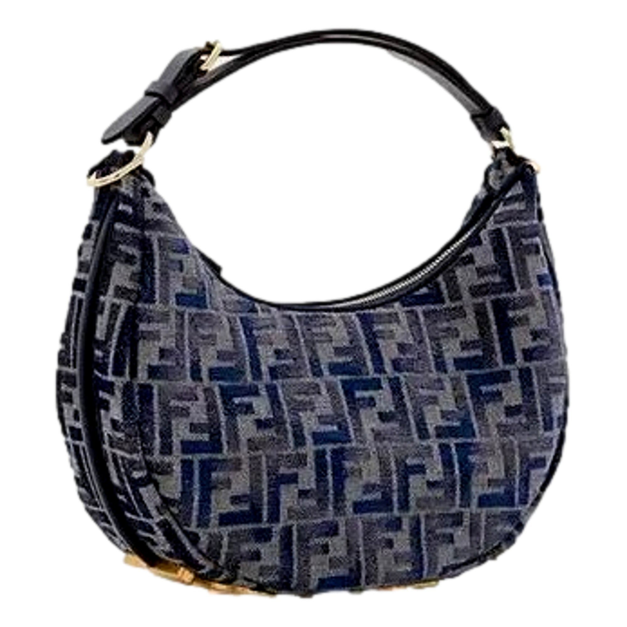 Fendi Fendigraphy Blue FF Jacquard Canvas Leather Hobo Bag