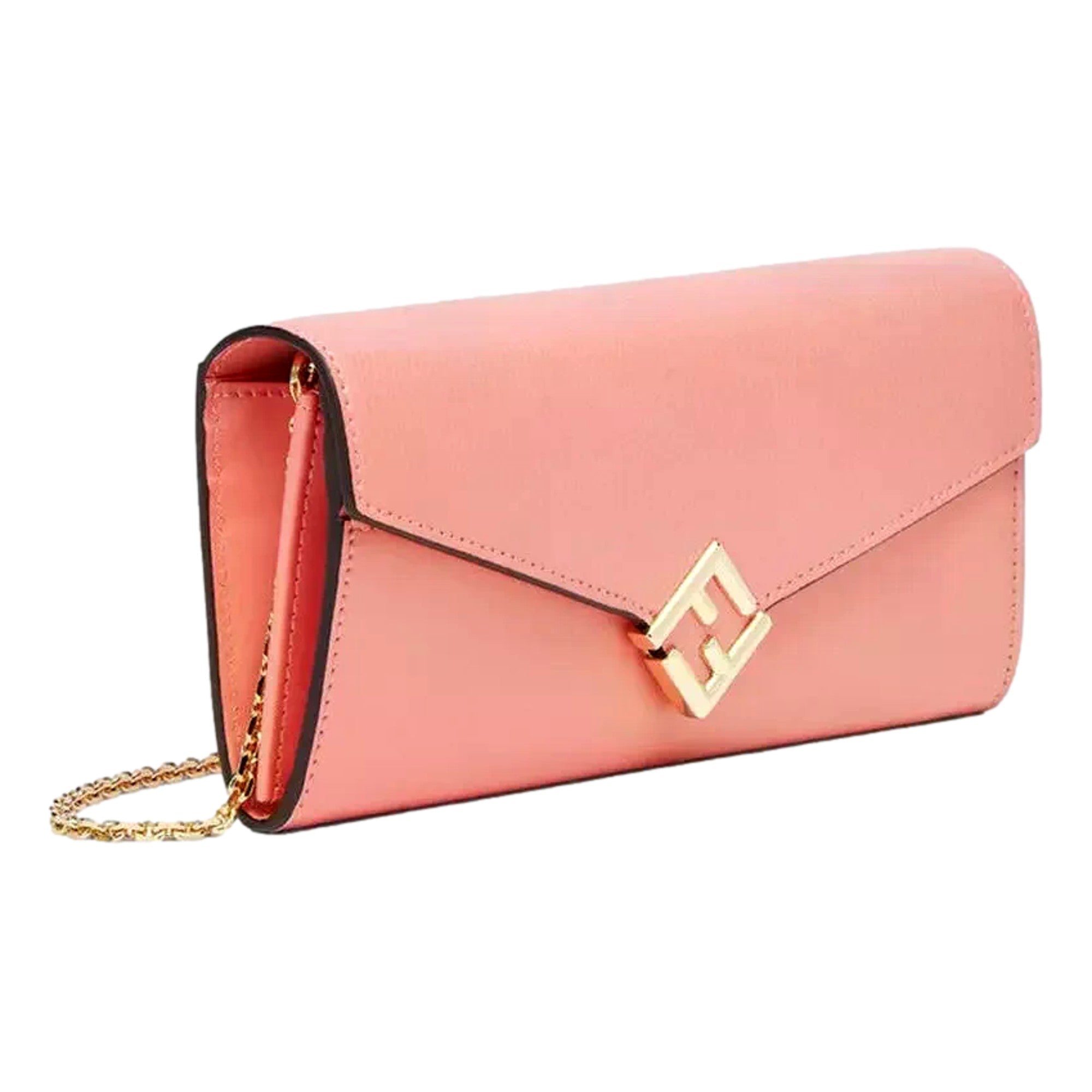 Fendi FF Diamonds Pesca Pink Calfskin Leather Continental Wallet