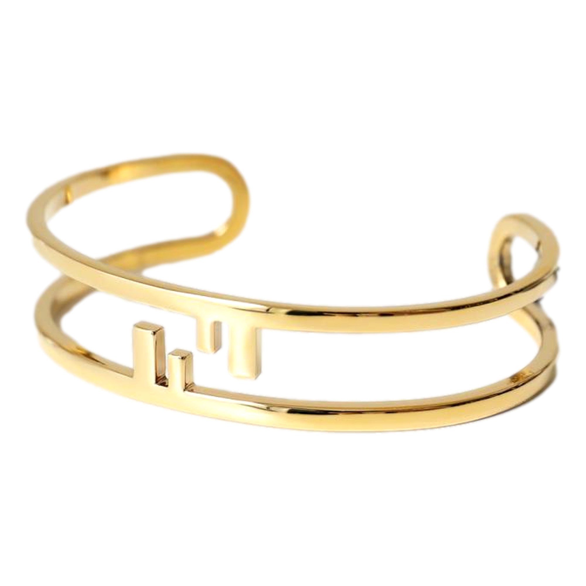 Fendi FF O Lock Gold Tone Metal Cuff Bracelet