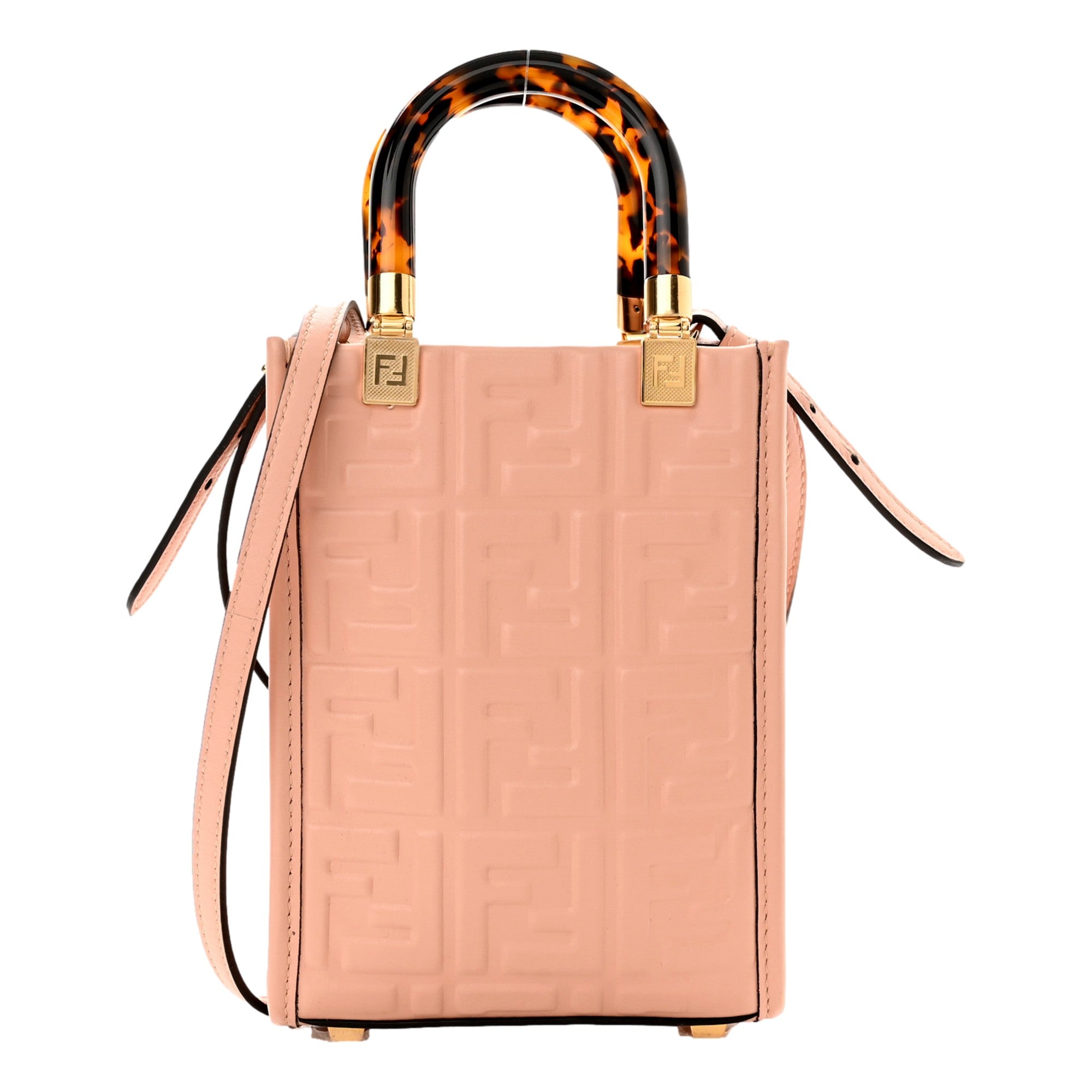 Fendi Mini Sunshine Shopper Tote Crossbody Baby Pink Zucca Leather