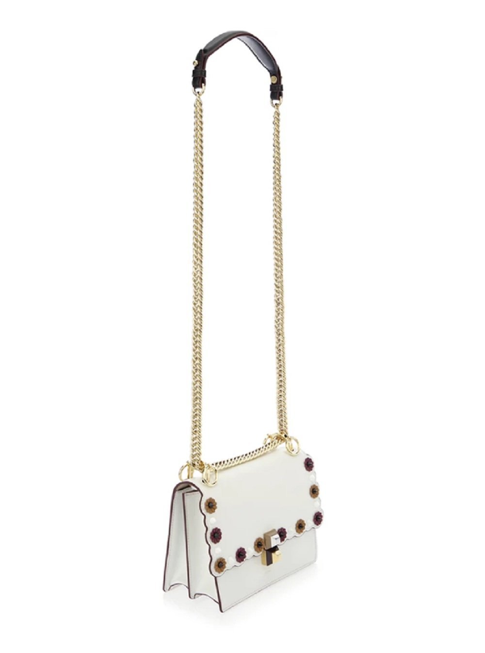 Fendi Kan I Floral Calfskin Leather Chain Bag White Multicolor